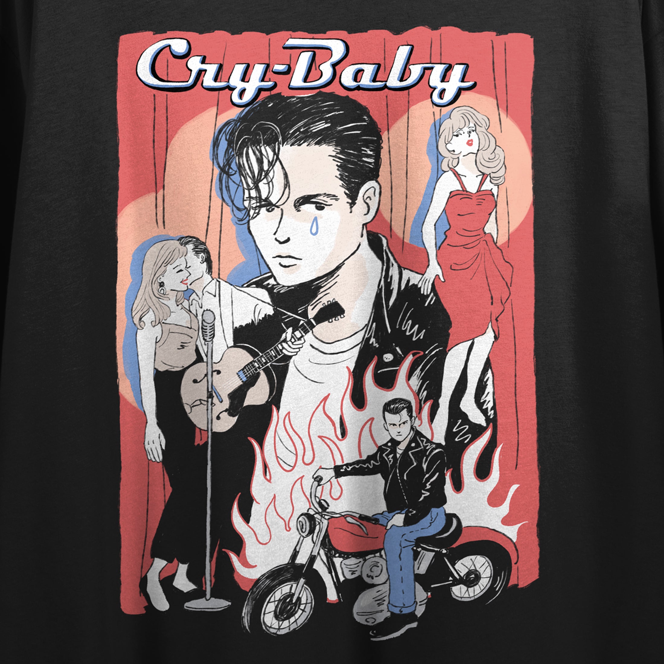 Cry-Baby (1990) Sketched Collage Art Women's Black Crop Tee