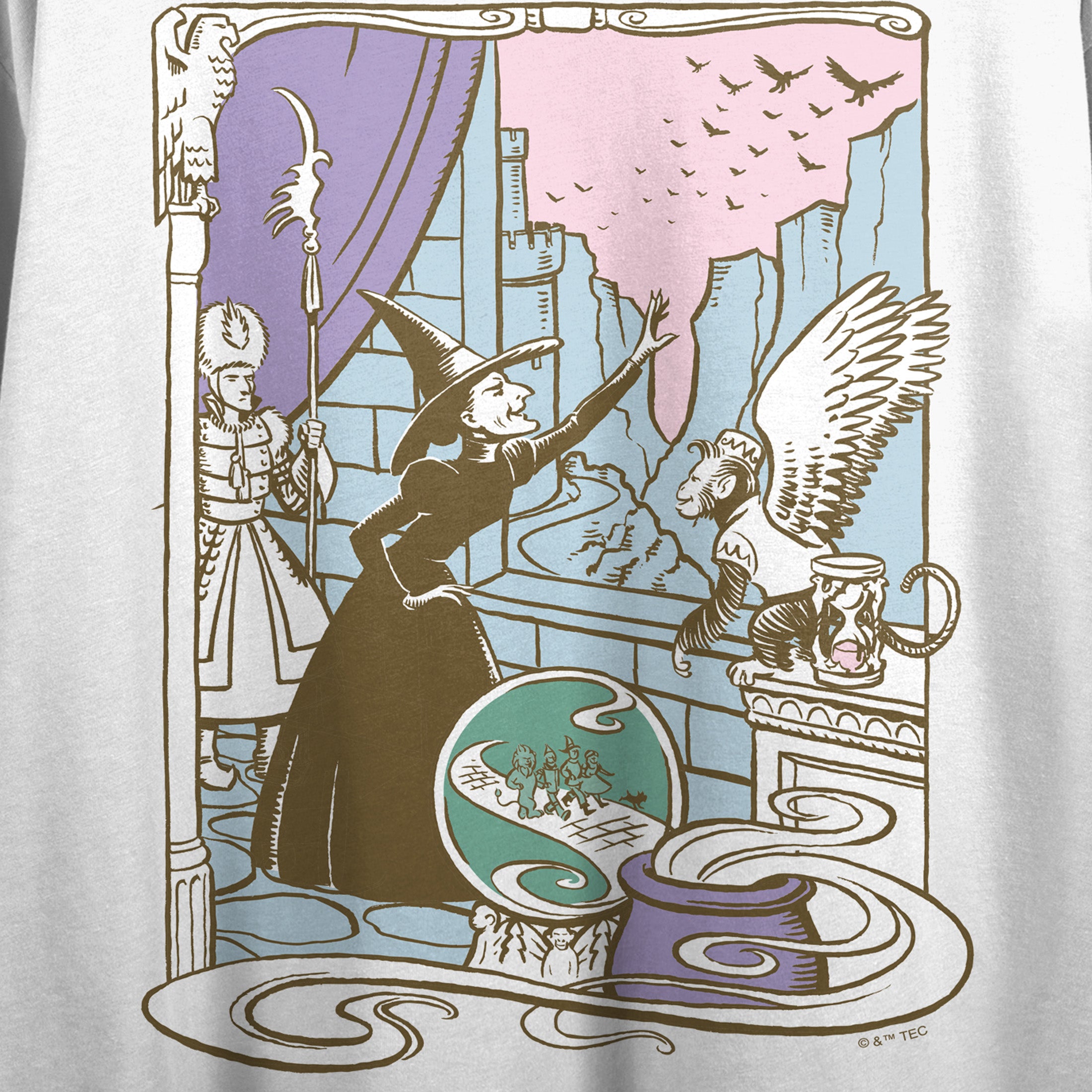 Wizard of Oz Wicked Witch and Flying Monkeys Women's White Crop Tee