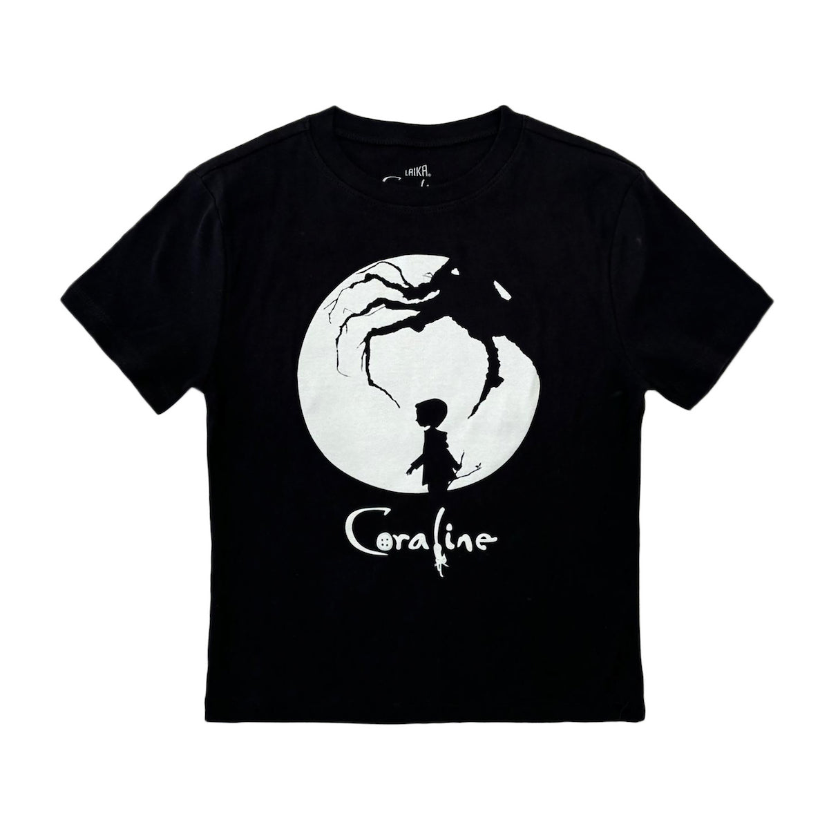 Coraline Full Moon Silhouette Women's Black Crew Neck Short Sleeve Baby Tee