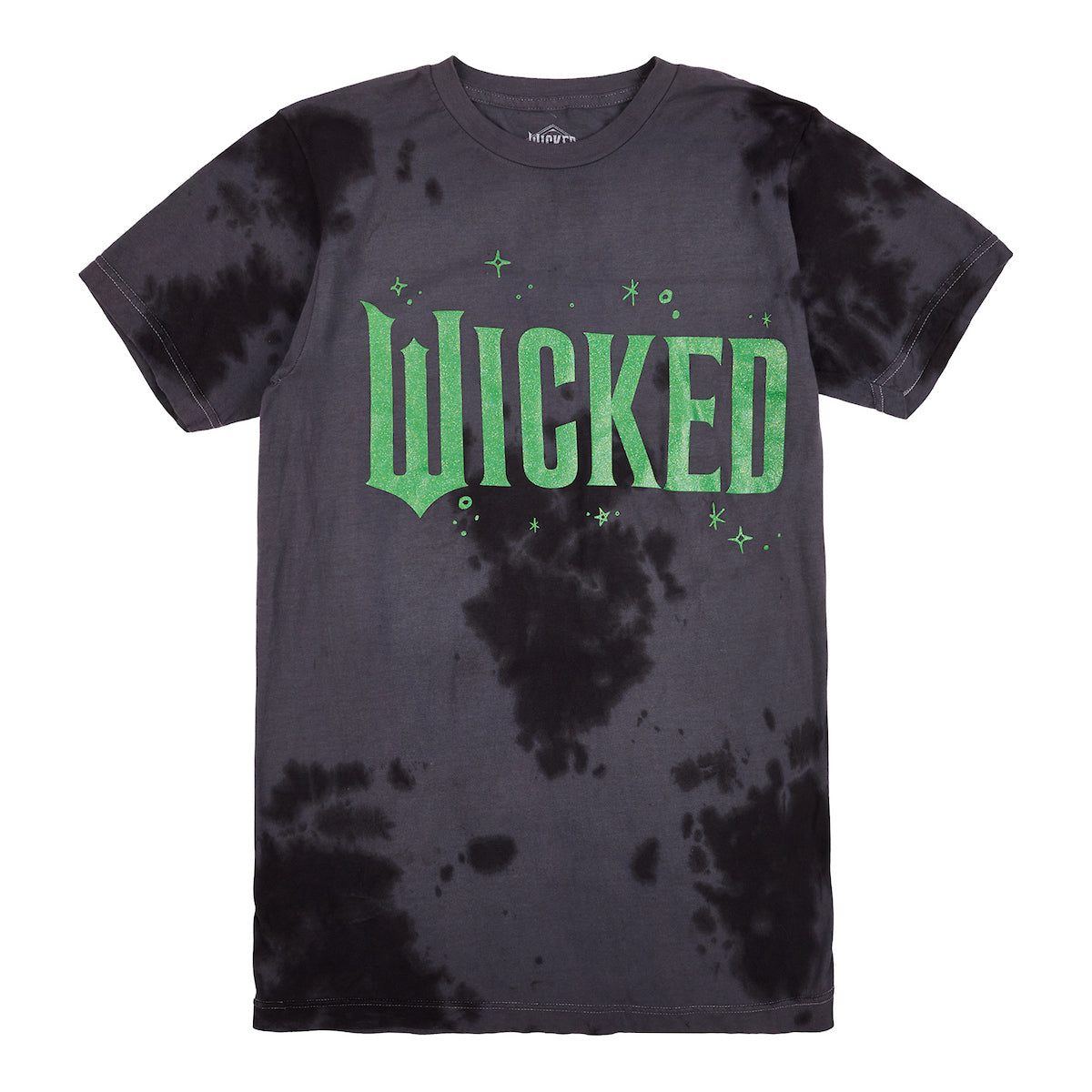 Wicked Green Glitter Print Movie Logo Men's Black Cloud Wash Crew Neck Short Sleeve T-shirt