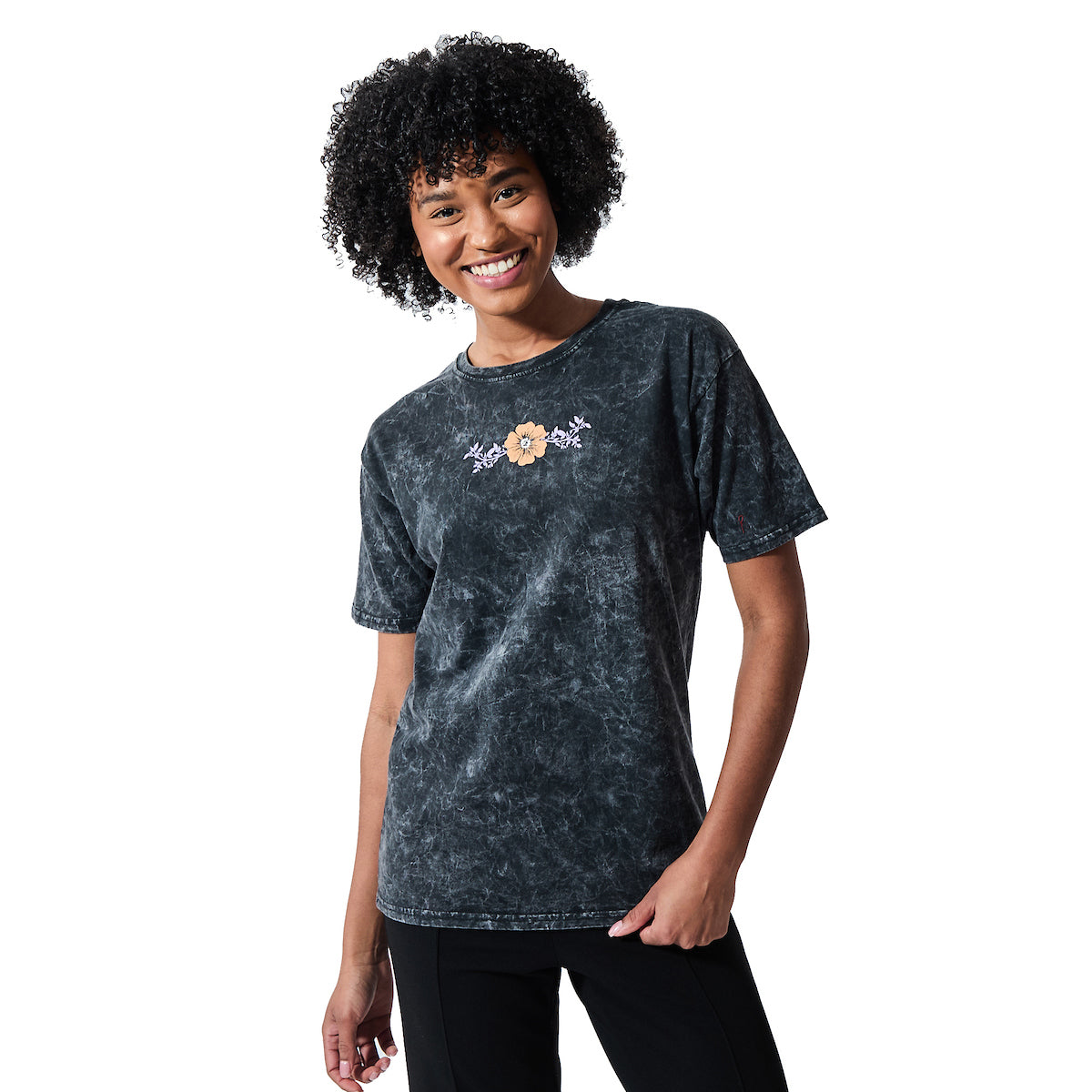 Nashville Guitars & Flowers Women's Mineral Wash Crew Neck Short Sleeve T-shirt