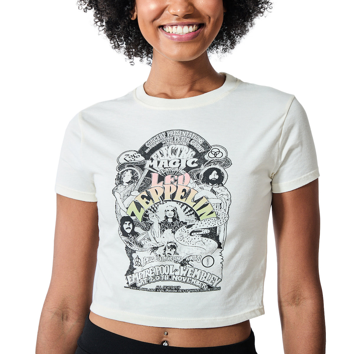 Led Zeppelin Electric Magic Black & White Poster Art Women's White Crew Neck Short Sleeve Baby Tee