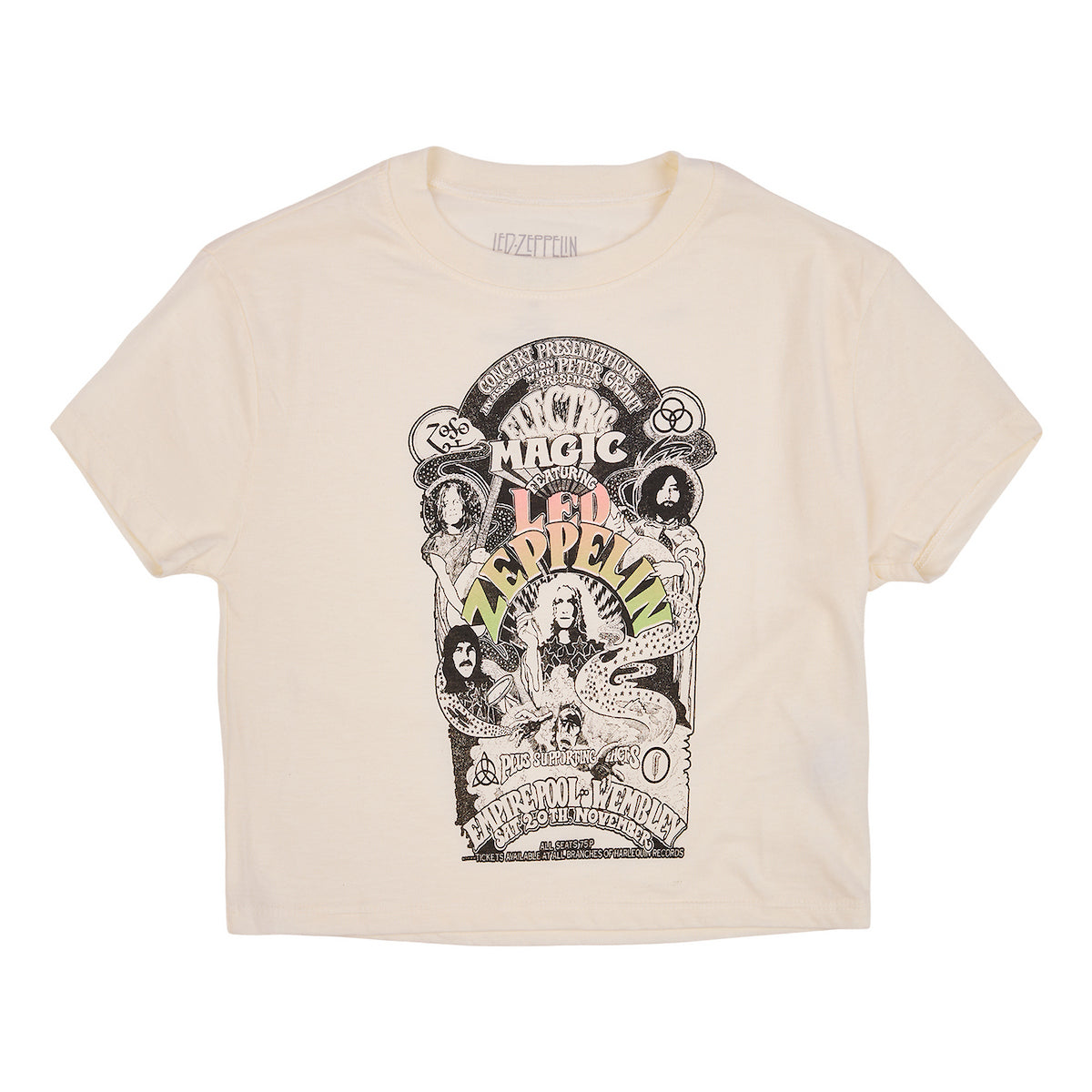 Led Zeppelin Electric Magic Black & White Poster Art Women's White Crew Neck Short Sleeve Baby Tee