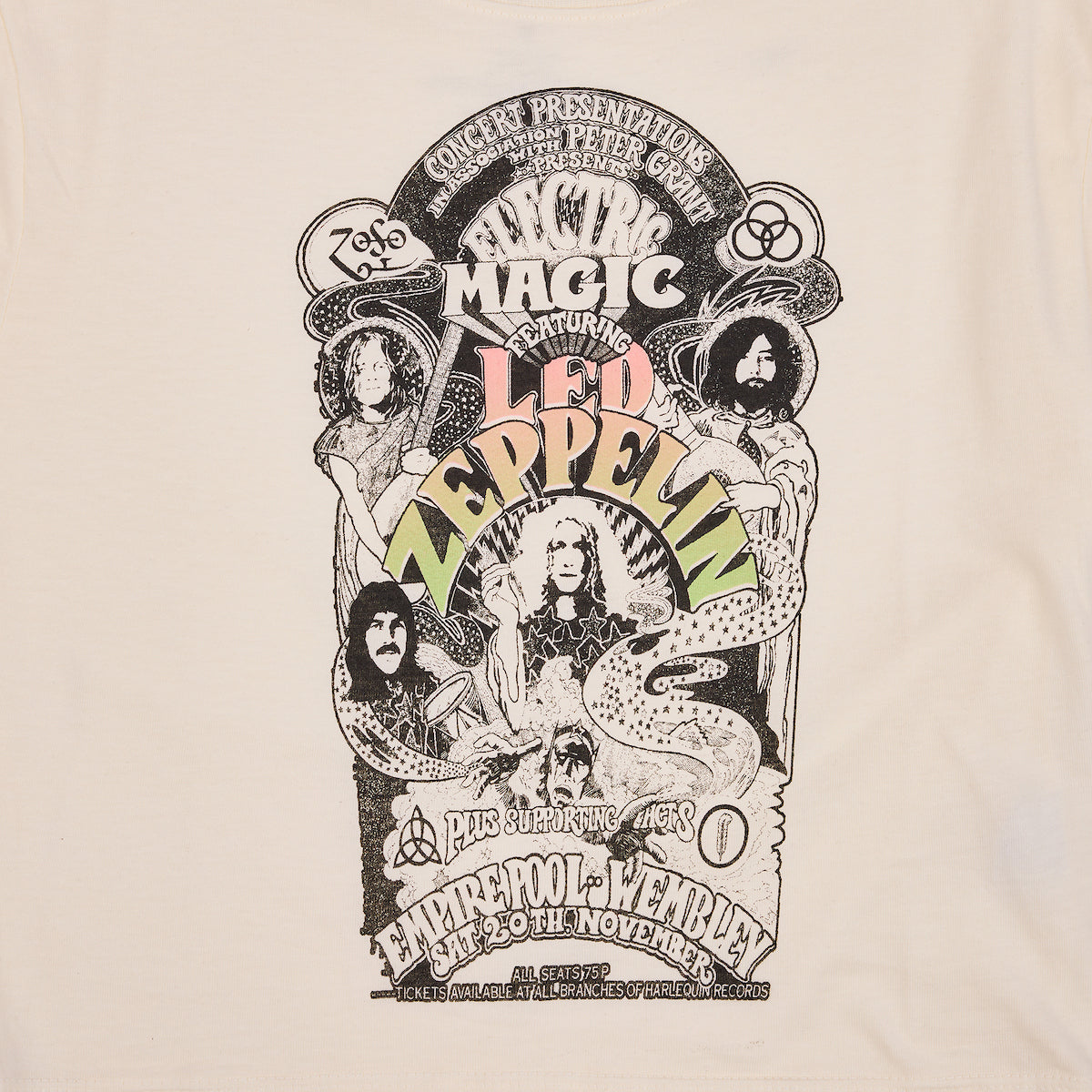 Led Zeppelin Electric Magic Black & White Poster Art Women's White Crew Neck Short Sleeve Baby Tee