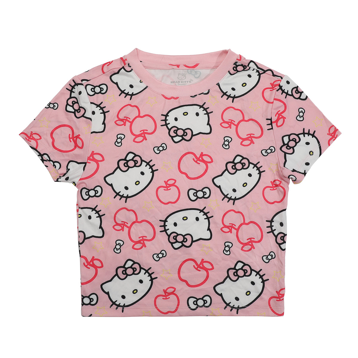 Hello Kitty Character Heads All-Over Print Women's Pink Crew Neck Short Sleeve Baby Tee