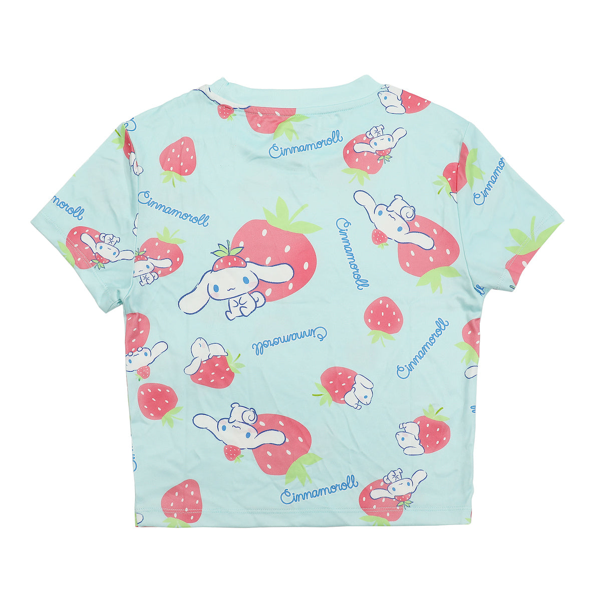 Cinnamoroll & Strawberries All-Over Print Women's Blue Crew Neck Short Sleeve Baby Tee