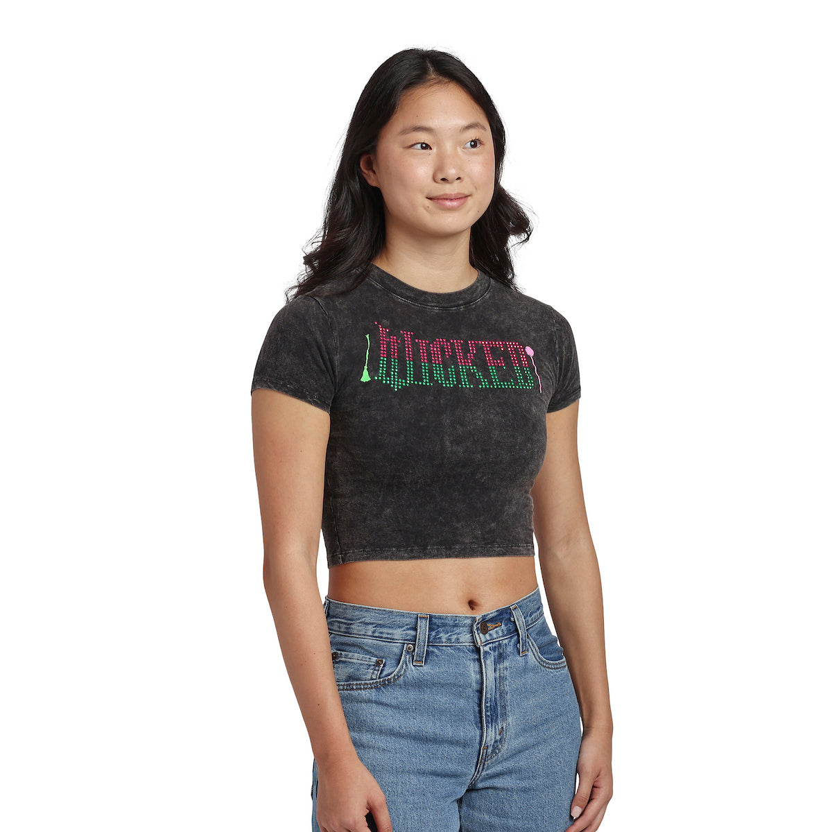 Wicked Part 1 Two-Tone Movie Logo Women's Crew Neck Short Sleeve Cropped Baby Tee