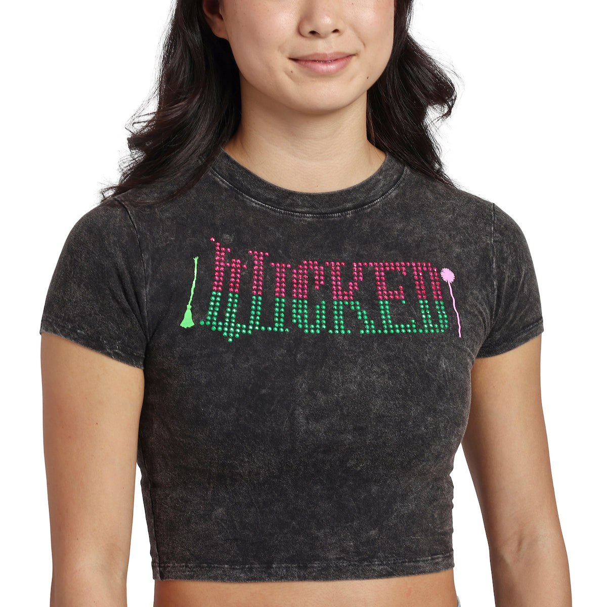 Wicked Part 1 Two-Tone Movie Logo Women's Crew Neck Short Sleeve Cropped Baby Tee