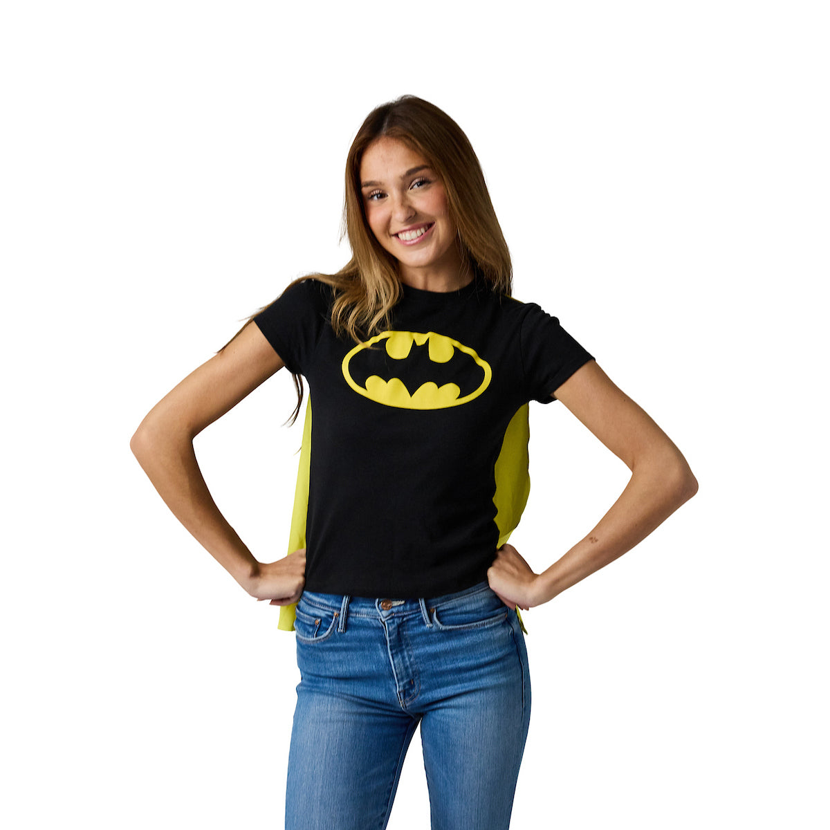 DC Comics Batman Women's Black Crew Neck Short Sleeve Caped Tee