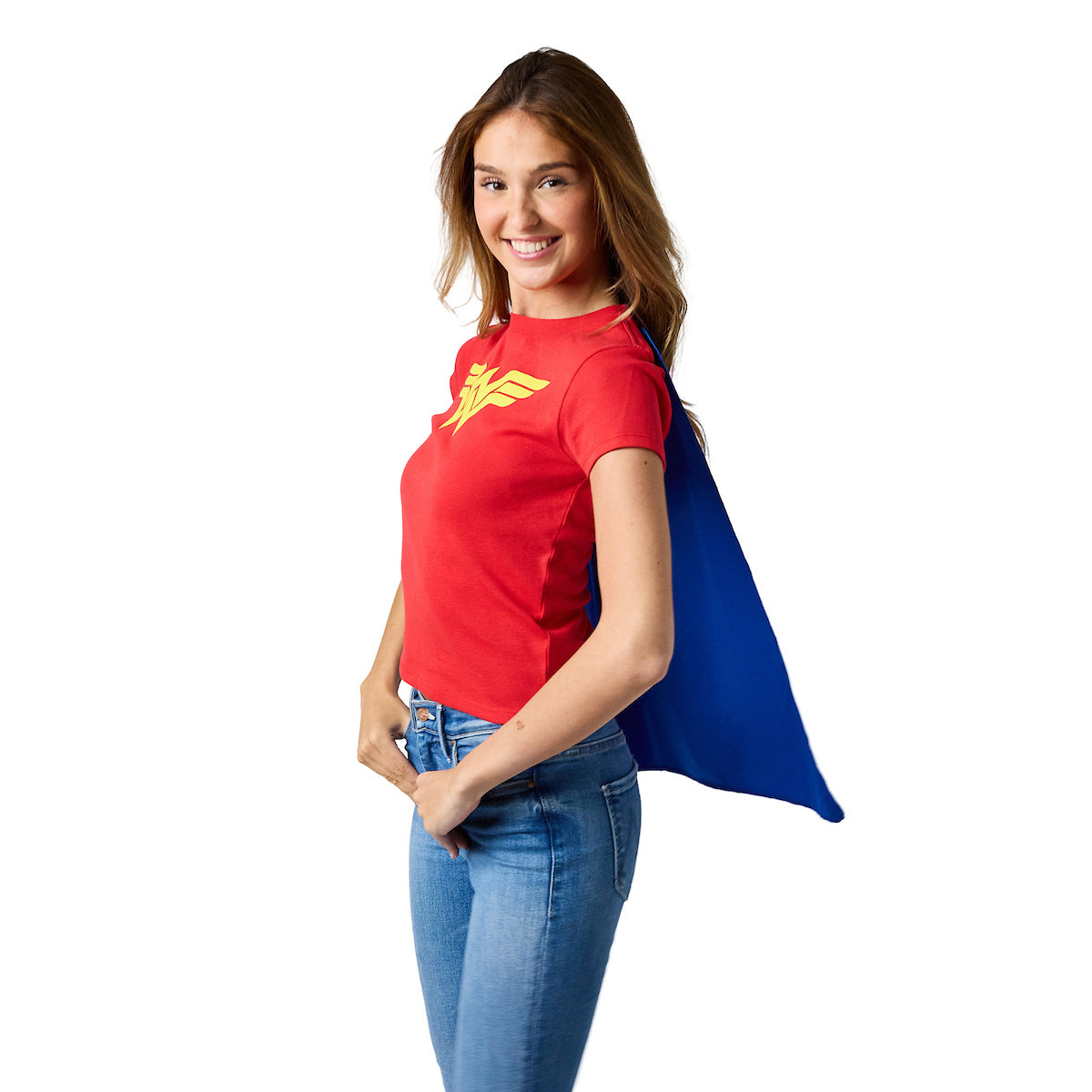 DC Comics Wonder Woman Women's Red Crew Neck Short Sleeve Caped Tee