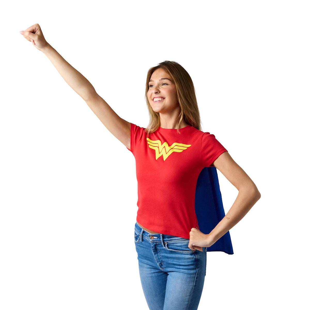 DC Comics Wonder Woman Women's Red Crew Neck Short Sleeve Caped Tee