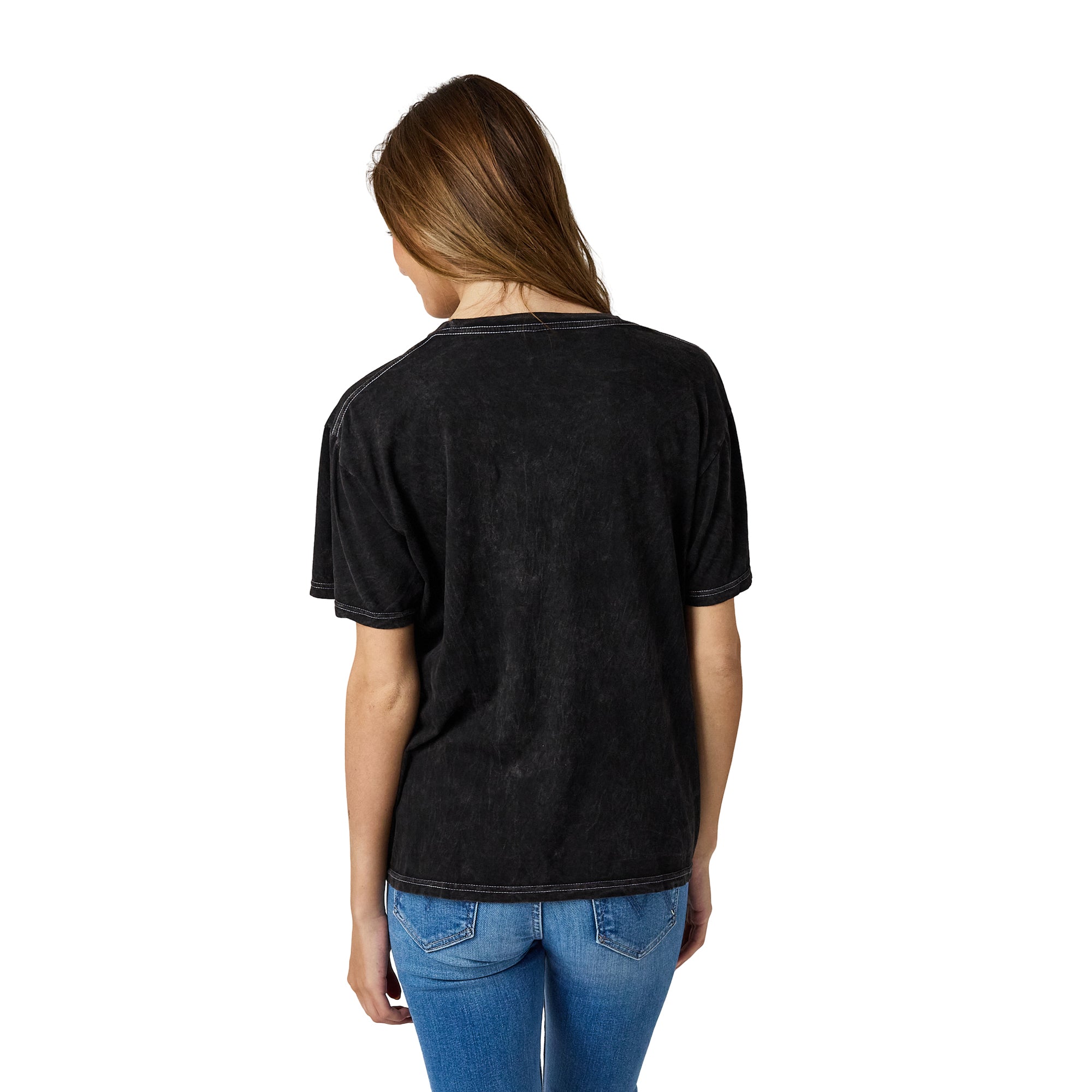 Hello Kitty Halloween Spiderweb Ghosts and Bats Women's Tee on Black Mineral Wash