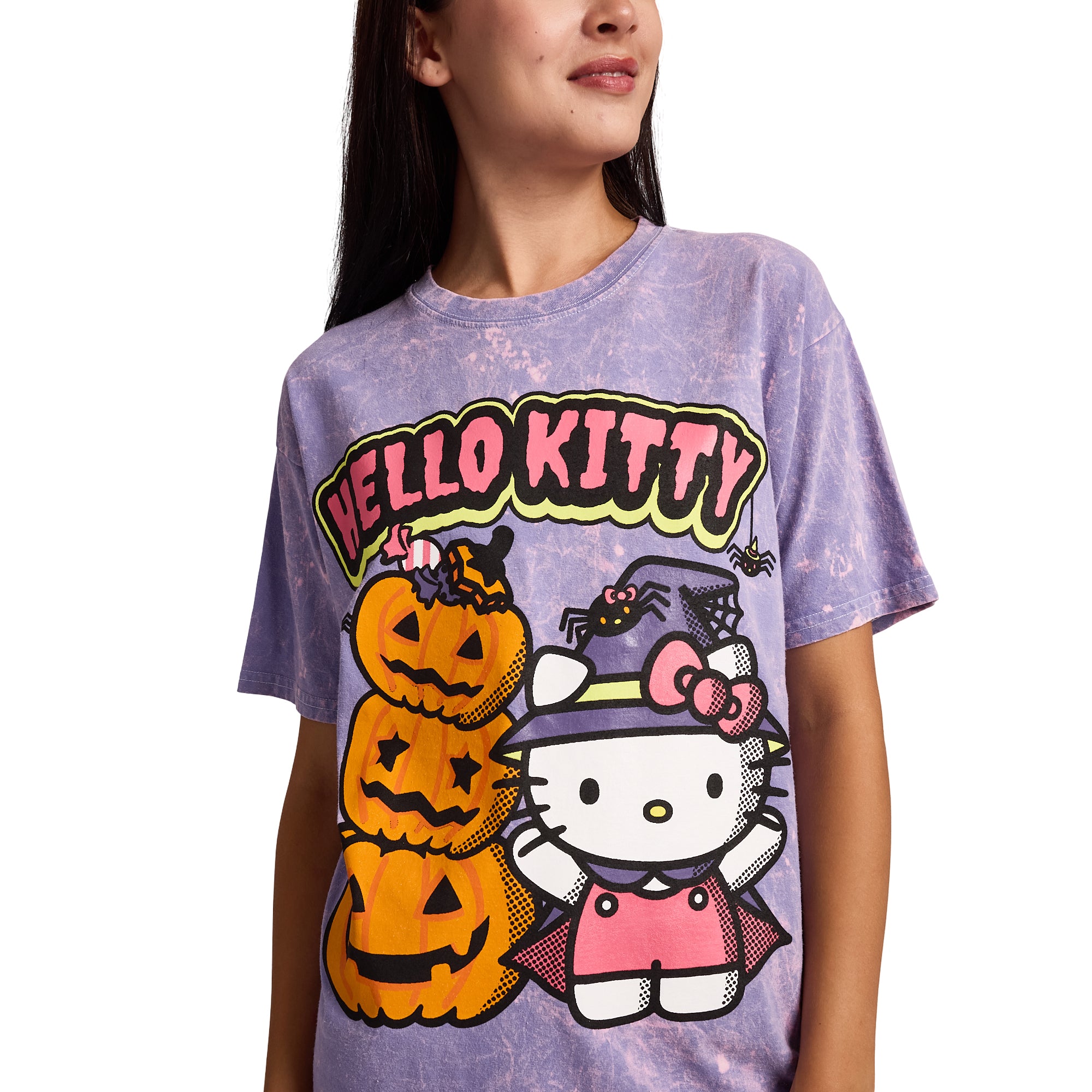 Hello Kitty Halloween Spiders and Witch Pumpkins on Mineral Wash Purple