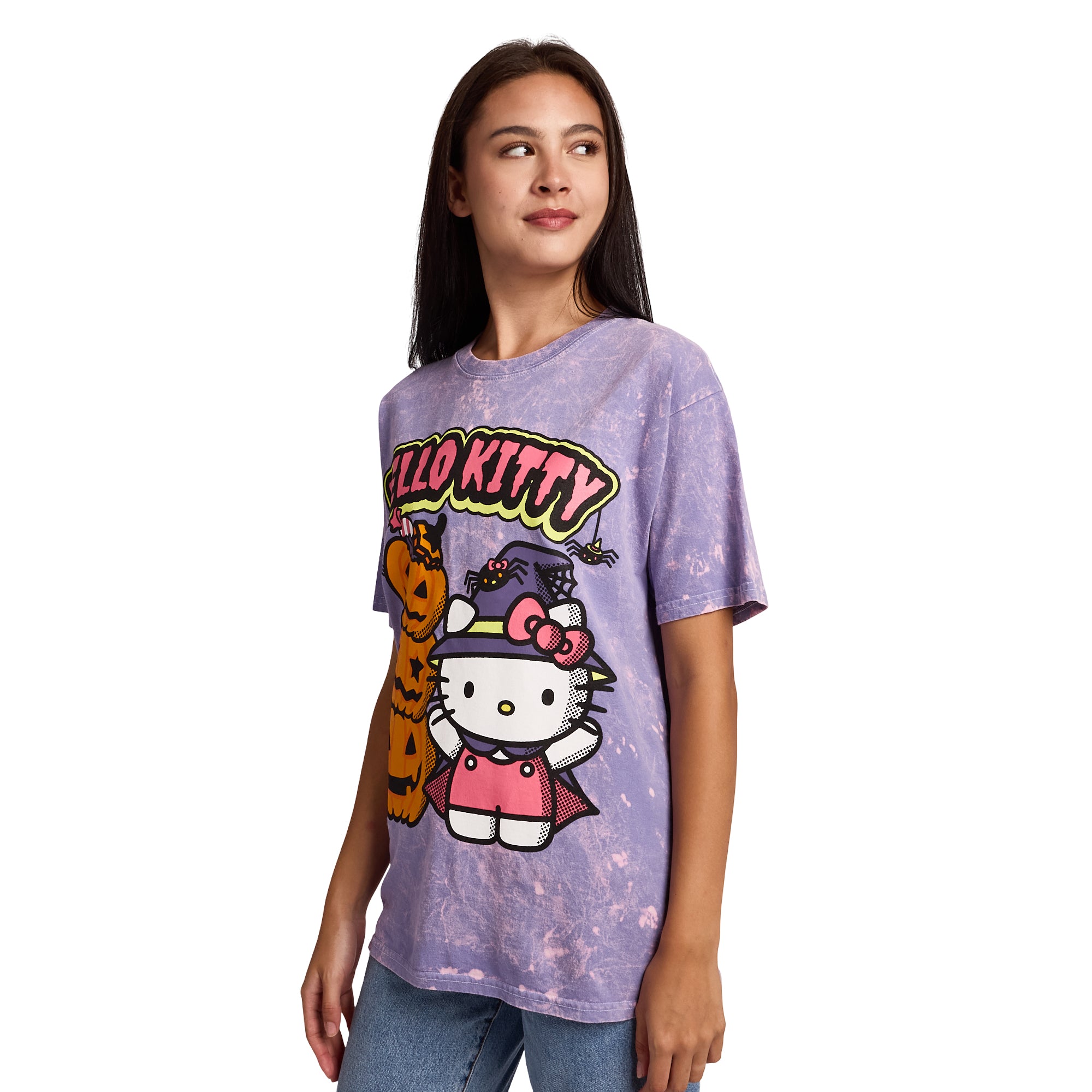 Hello Kitty Halloween Spiders and Witch Pumpkins on Mineral Wash Purple