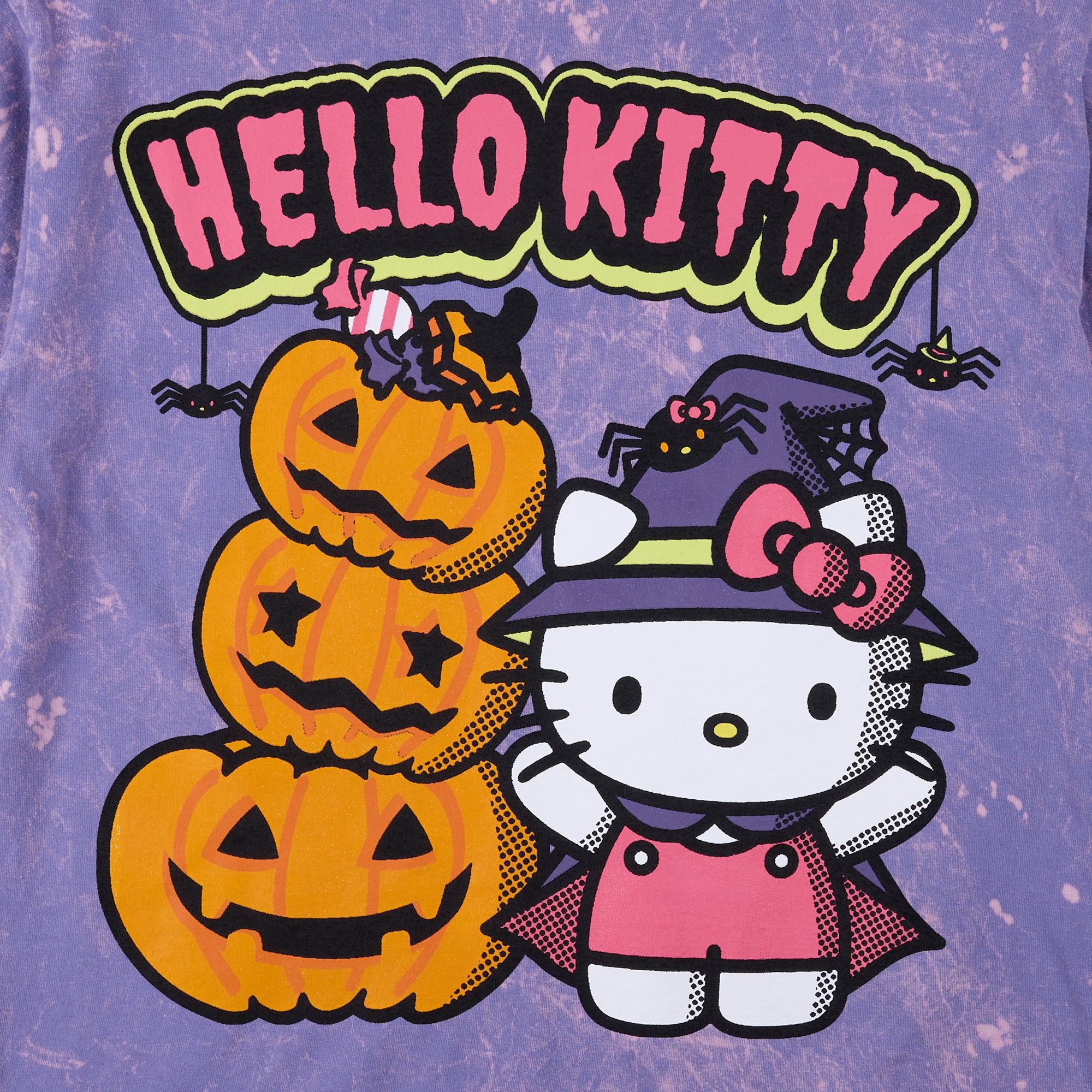 Hello Kitty Halloween Spiders and Witch Pumpkins on Mineral Wash Purple