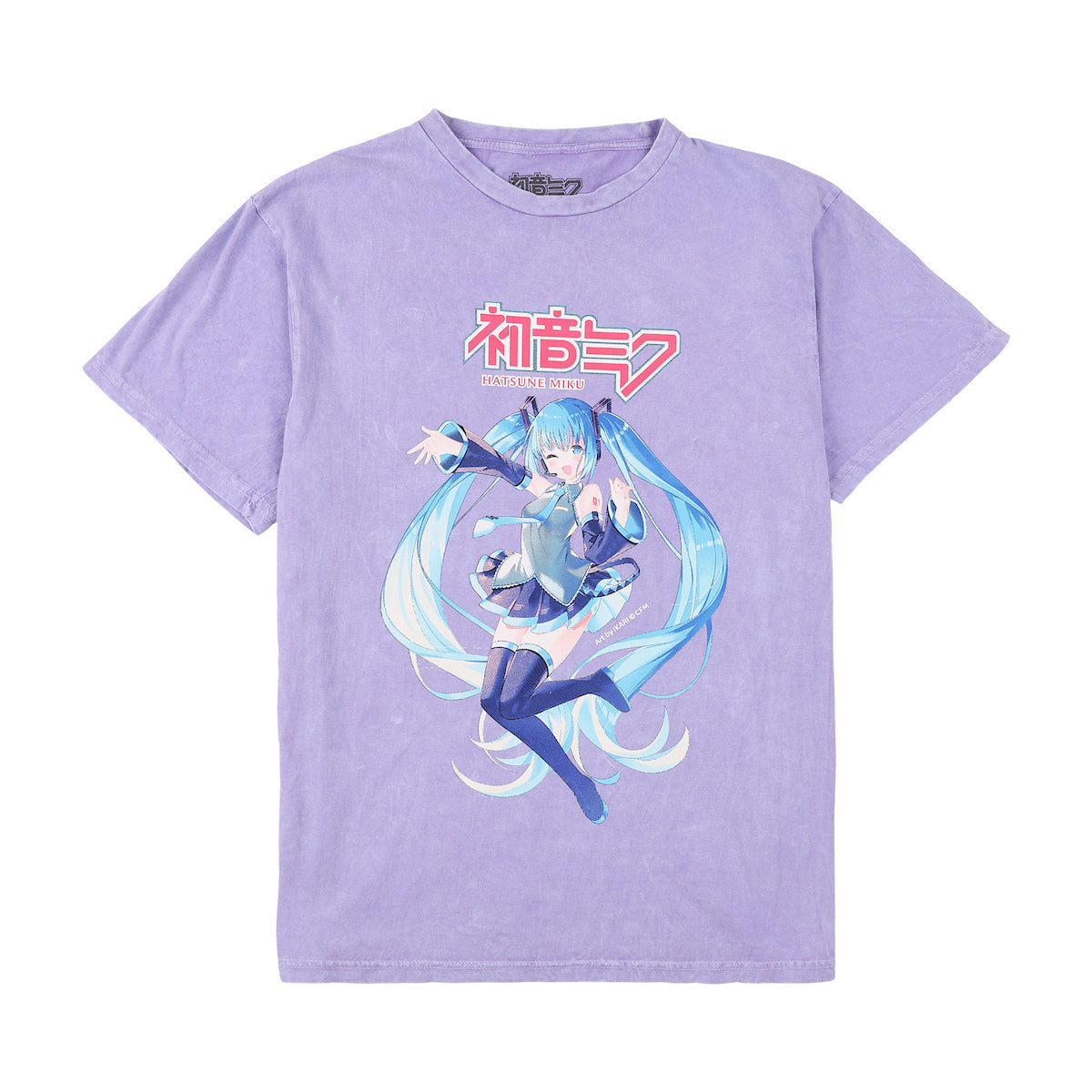Hatsune Miku Character Logo Women's Purple Mineral Wash Crew Neck Short Sleeve T-shirt