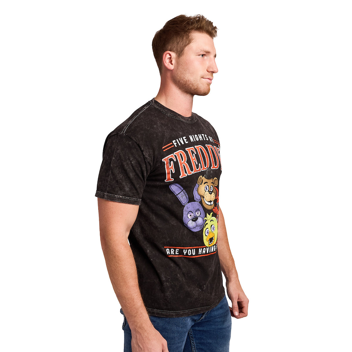 Five Nights At Freddy's Having Fun Yet Adult Black Mineral Wash Crew Neck Short Sleeve Unisex T-shirt