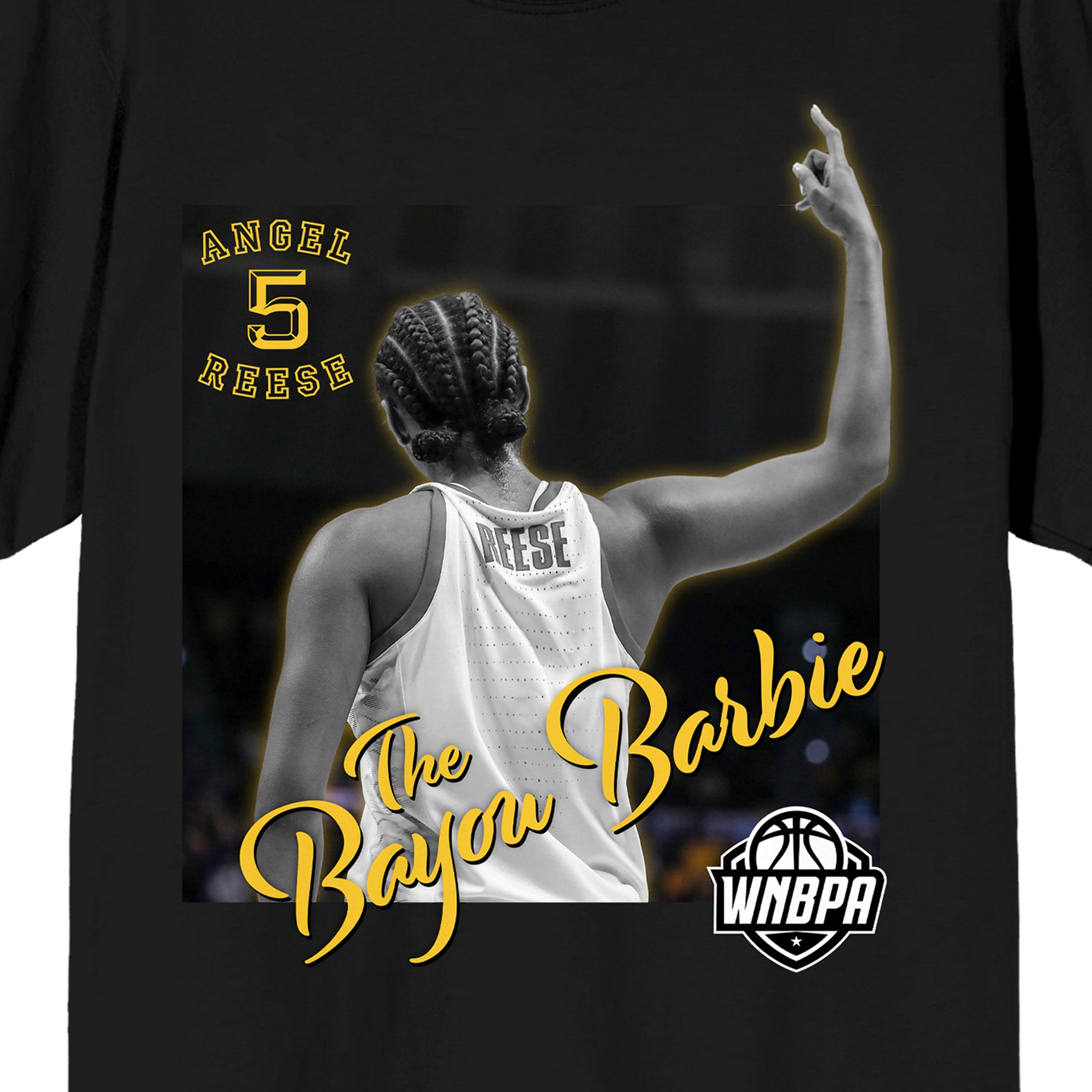 WNBPA Angel Reese “The Bayou Barbie” Women's Black Short Sleeve Tee