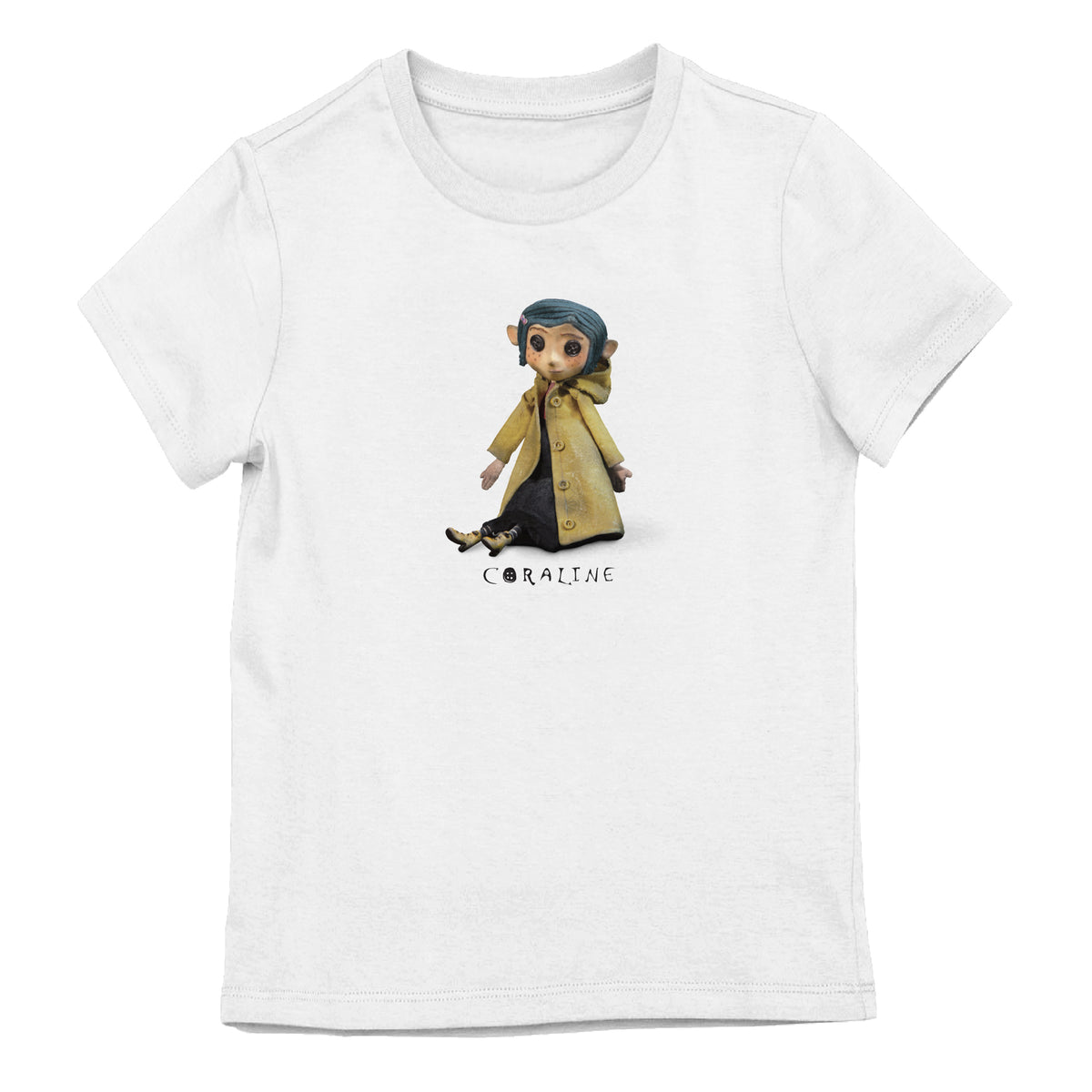 Coraline Sitting Doll Youth Girl White Short Sleeve Tee