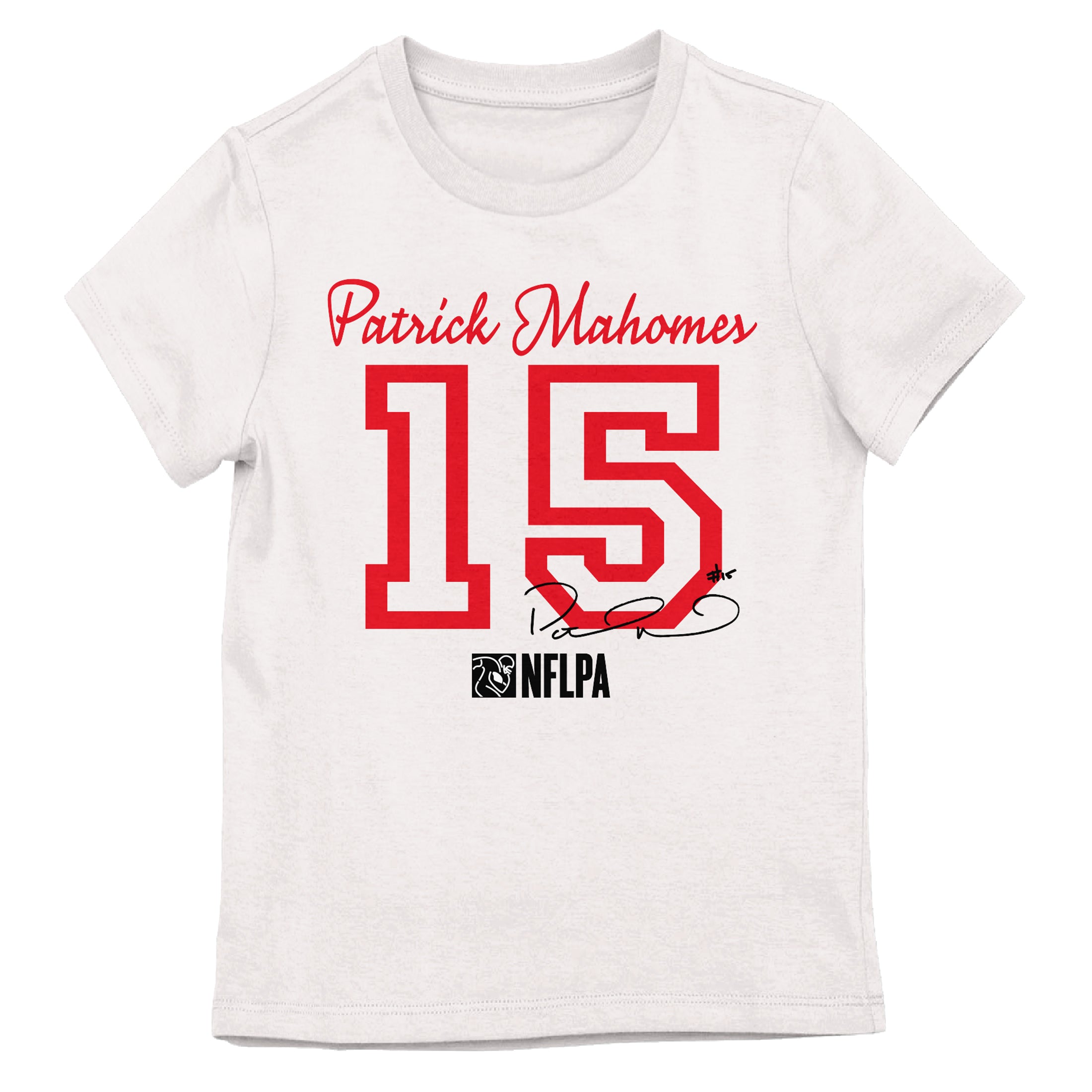 NFLPA Patrick Mahomes 15 Girl's White Crew Neck Short Sleeve T-shirt