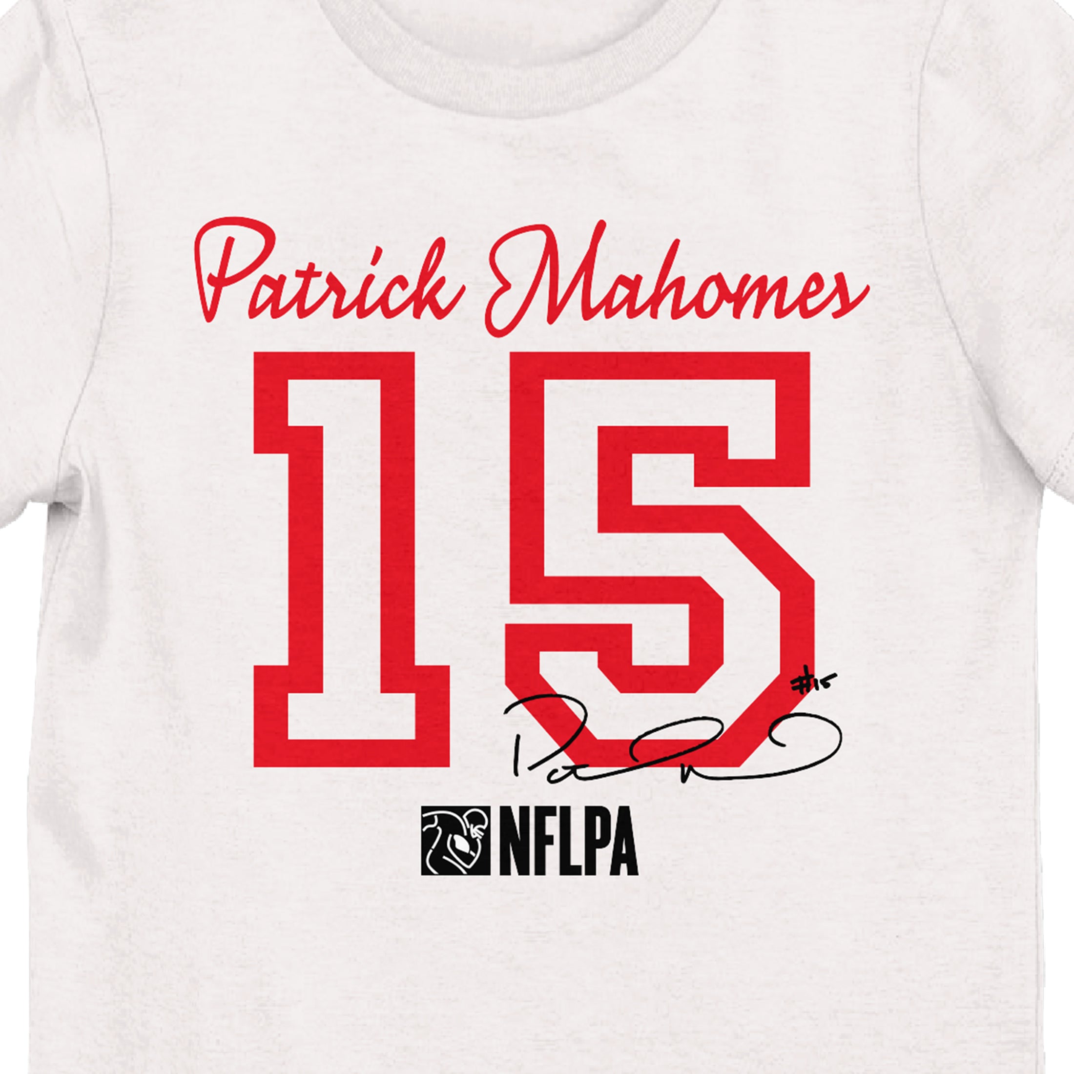 NFLPA Patrick Mahomes 15 Girl's White Crew Neck Short Sleeve T-shirt