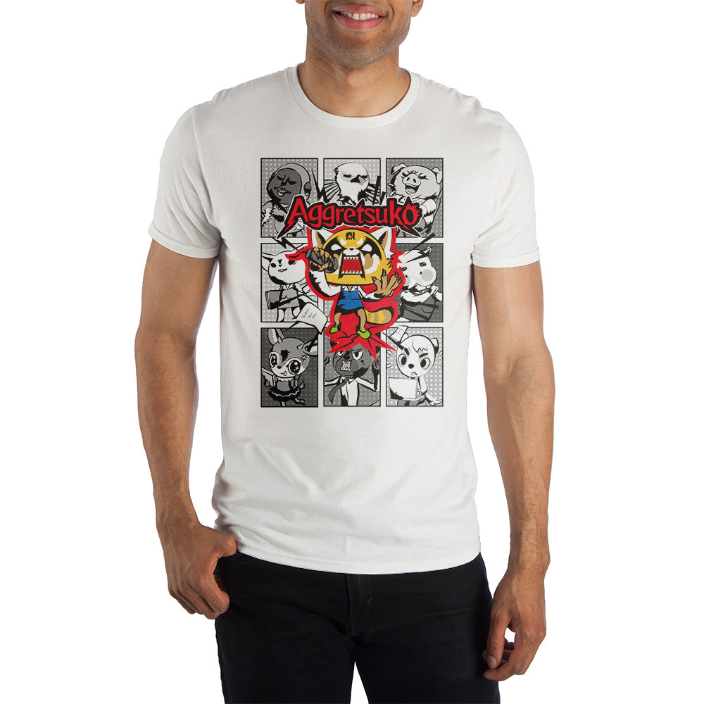 Aggretsuko Grid Anime Cartoon Mens White Graphic Tee Shirt