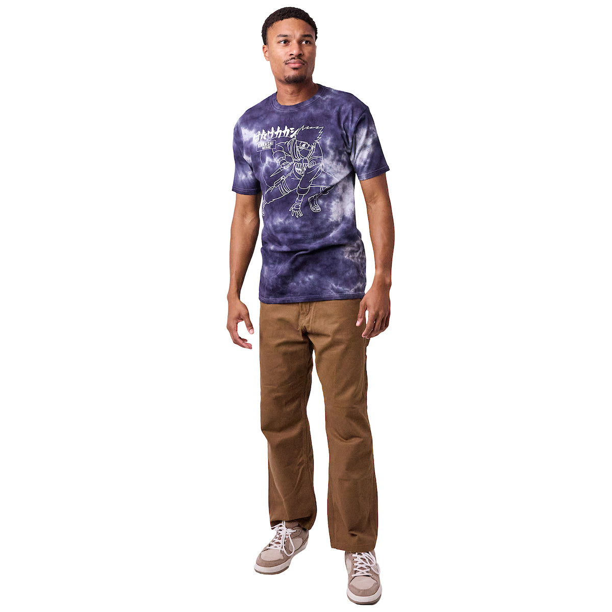 Naruto Shippuden Kanji Character Adult Navy Cloud Wash Short Sleeve Tee