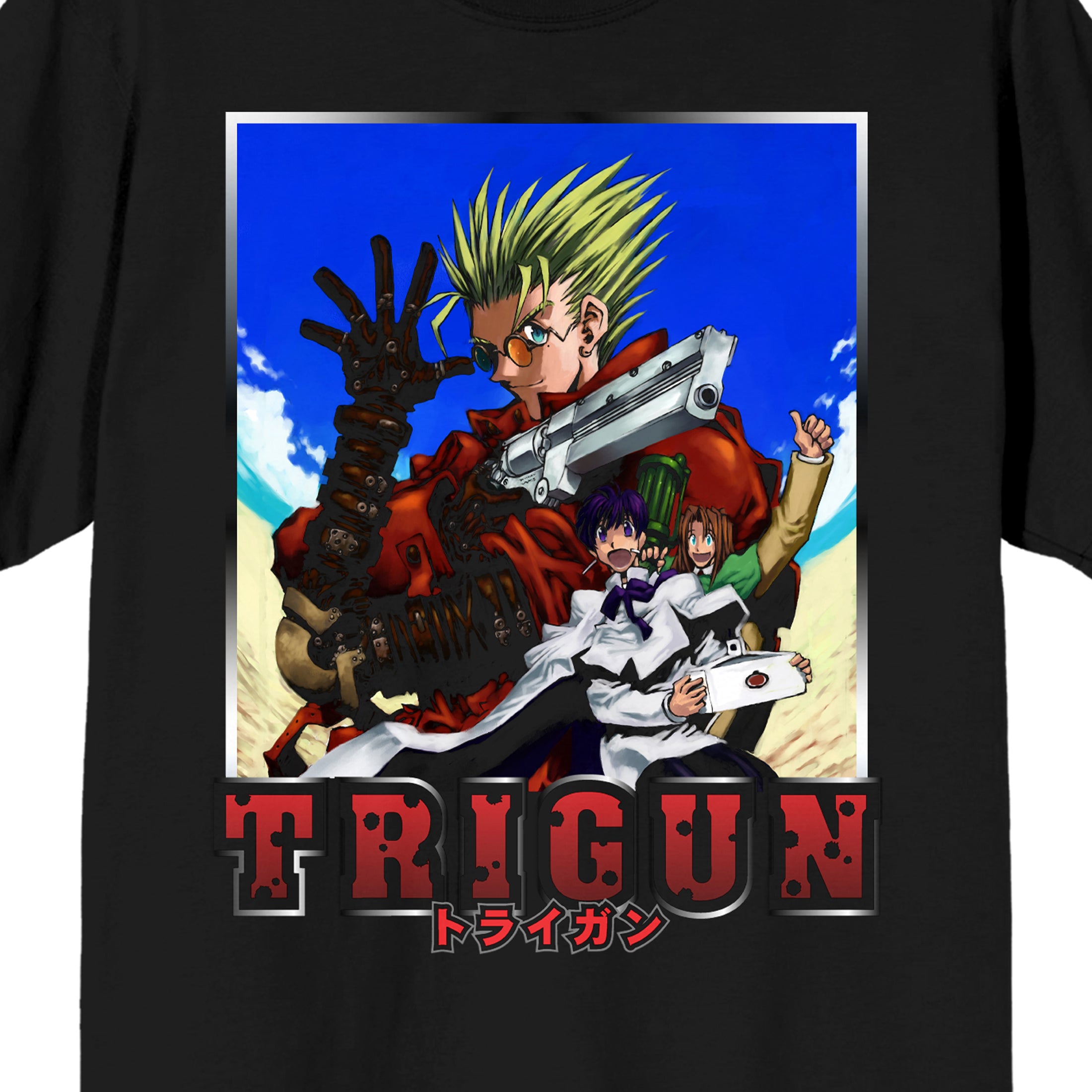 Trigun Characters Over Beach Men's Black T-Shirt