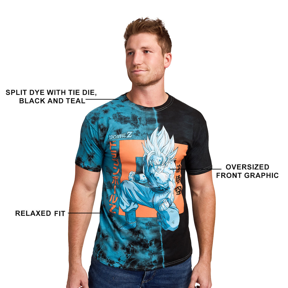 Dragon Ball Z Goku Kanji Adult Blue-Green Short Sleeve Tee