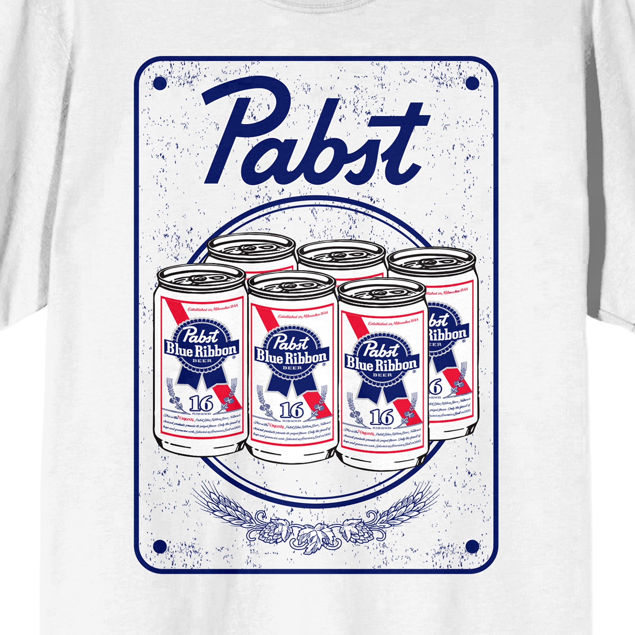 Pabst Blue Ribbon Placement Print Crew Neck Short Sleeve Men's White T-shirt