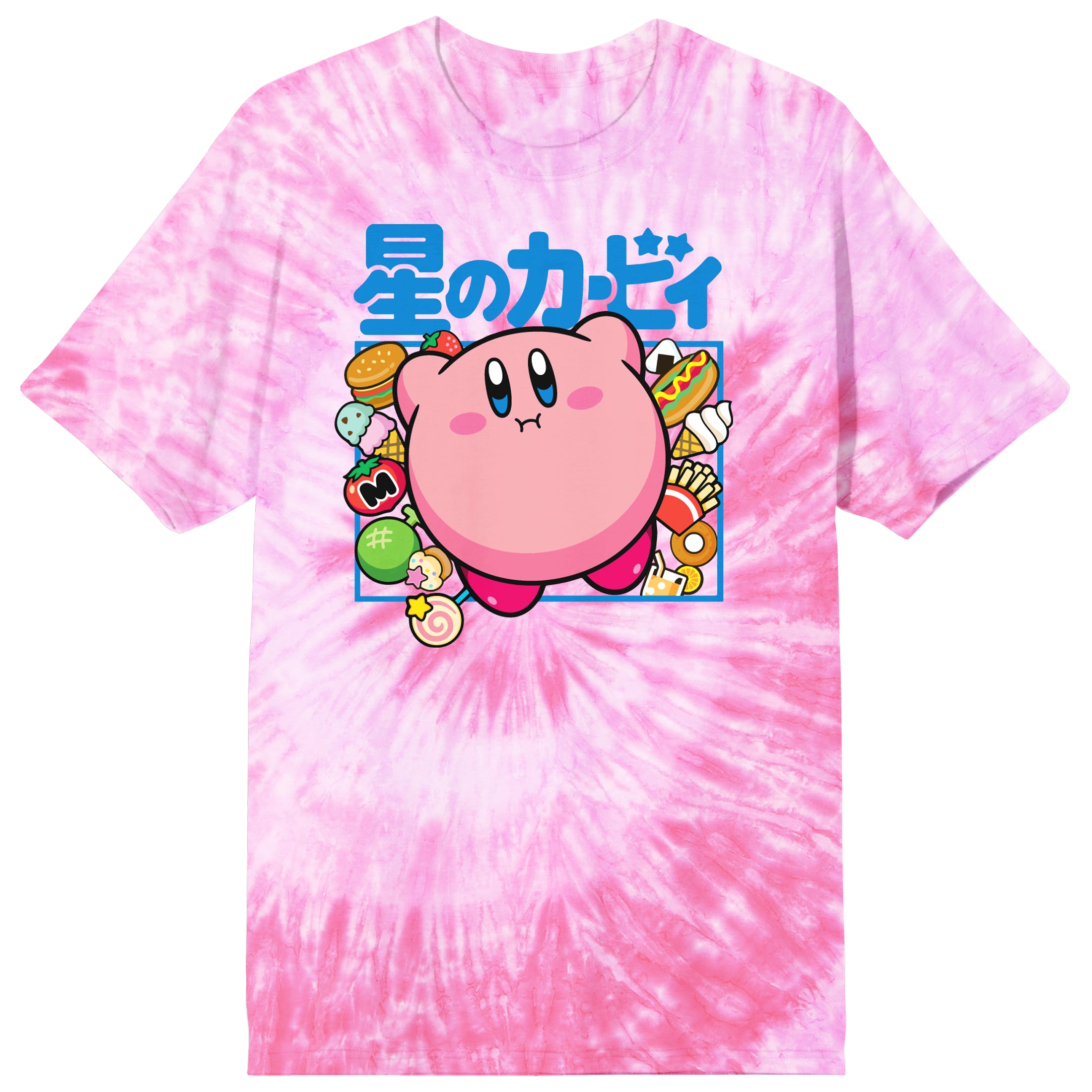 Kirby Kanji Character Adult Pink Tie Dye Short Sleeve Tee