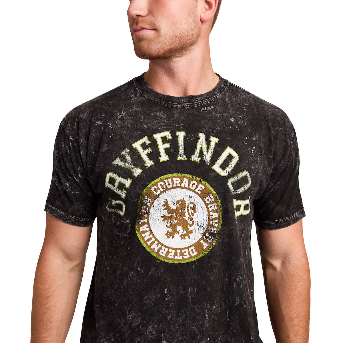 Harry Potter Gryffindor Varsity Men's Blue Vintage Mineral Wash Crew Neck Short Sleeve T-shirt