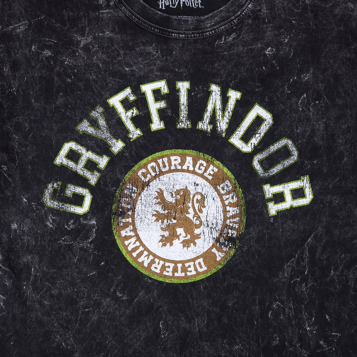 Harry Potter Gryffindor Varsity Men's Blue Vintage Mineral Wash Crew Neck Short Sleeve T-shirt