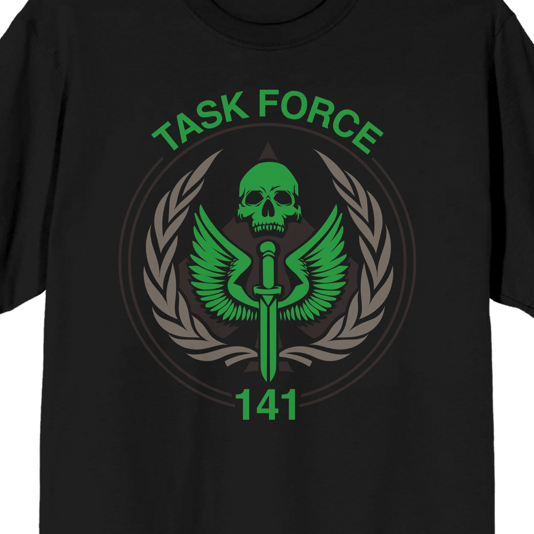 Call Of Duty Modern Warfare II Task Force 141 Skull & Sword With Wings Crew Neck Short Sleeve Men's Black T-shirt