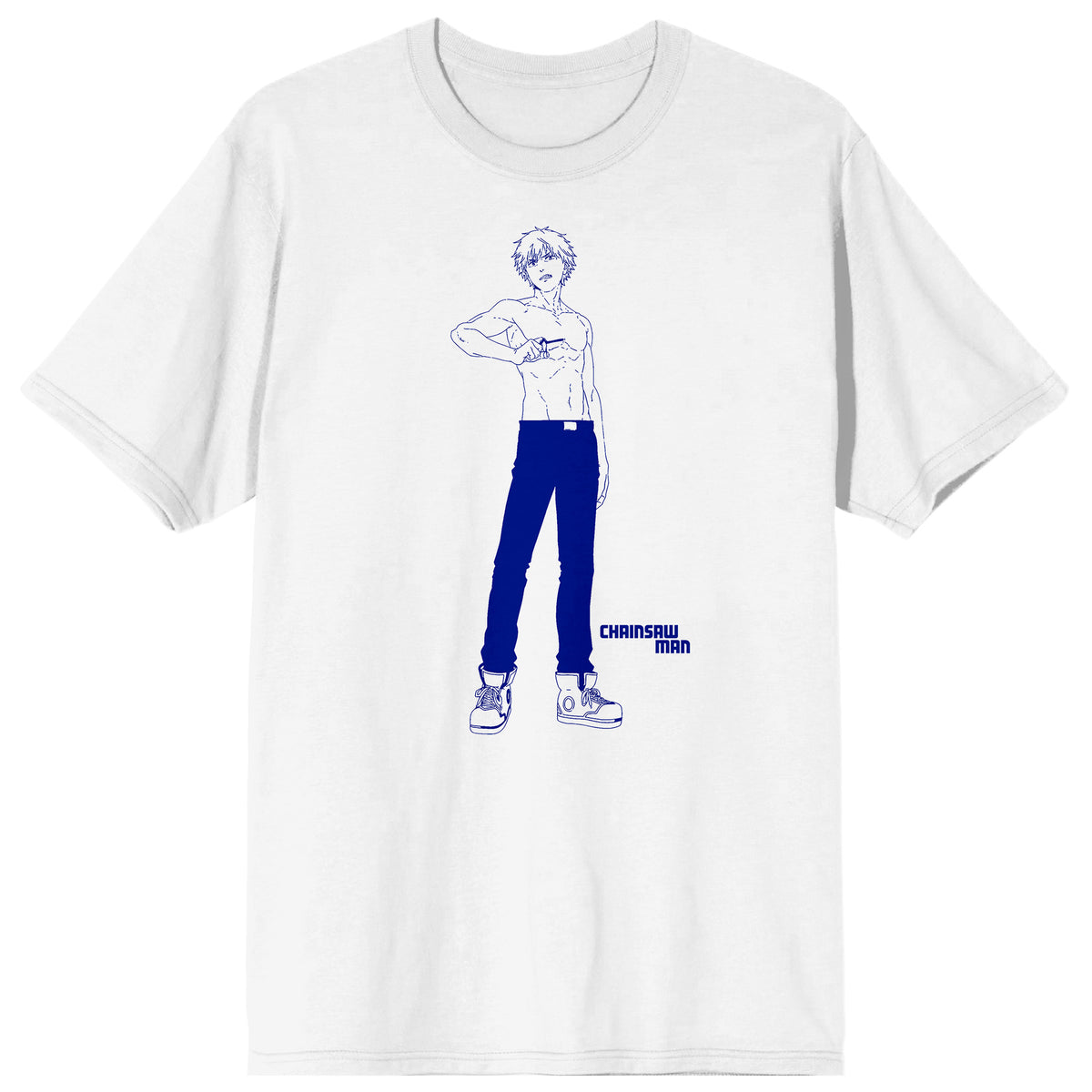 Chainsaw Man Denji Crew Neck Short Sleeve Men's White T-shirt