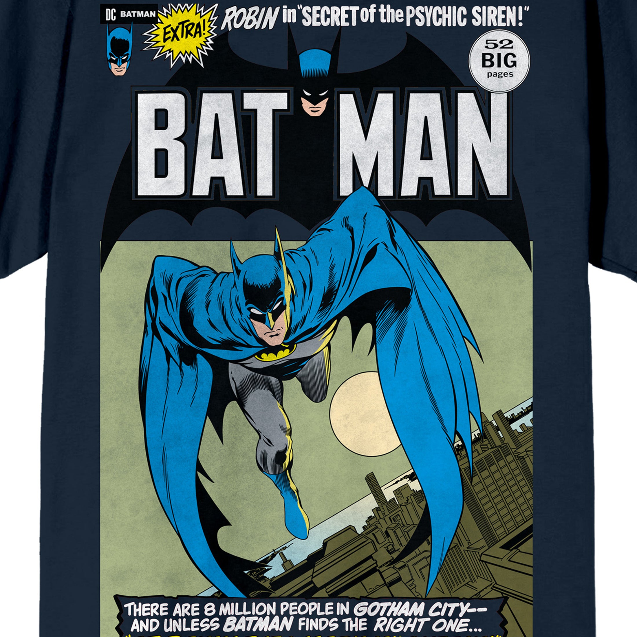 Batman Leaping Into Action Comic Cover Art Crew Neck Short Sleeve Navy Men's T-shirt
