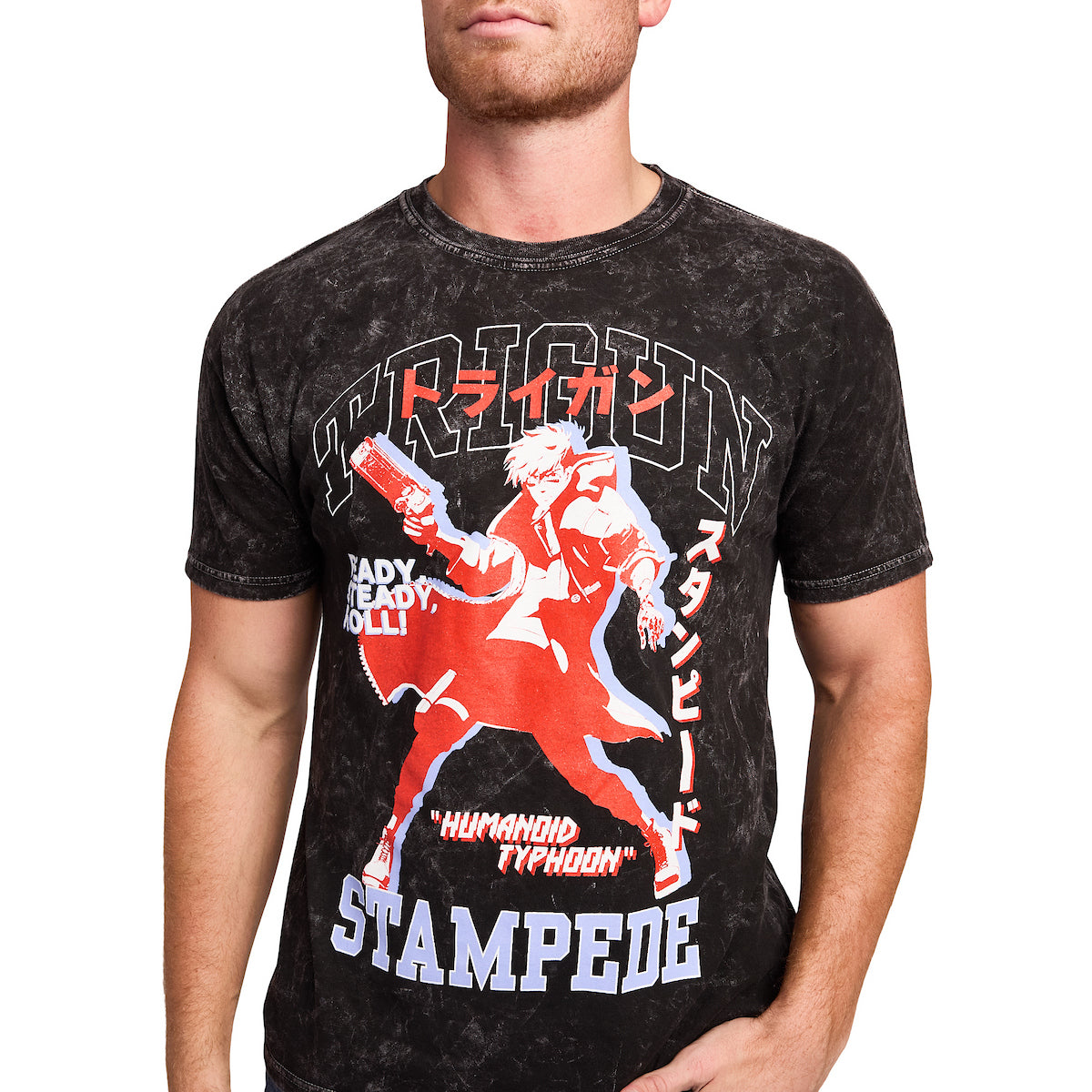 Trigun Stampede Vash Humanoid Typhoon Men's Black Mineral Wash Oversized Crew Neck Short Sleeve T-shirt