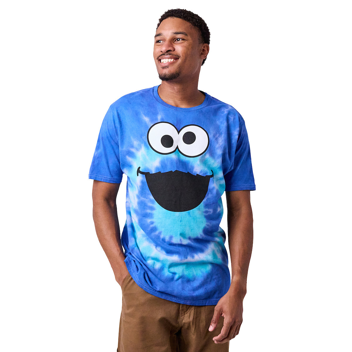 Sesame Street Cookie Monster Crew Neck Short Sleeve Tie Dye Men's T-shirt