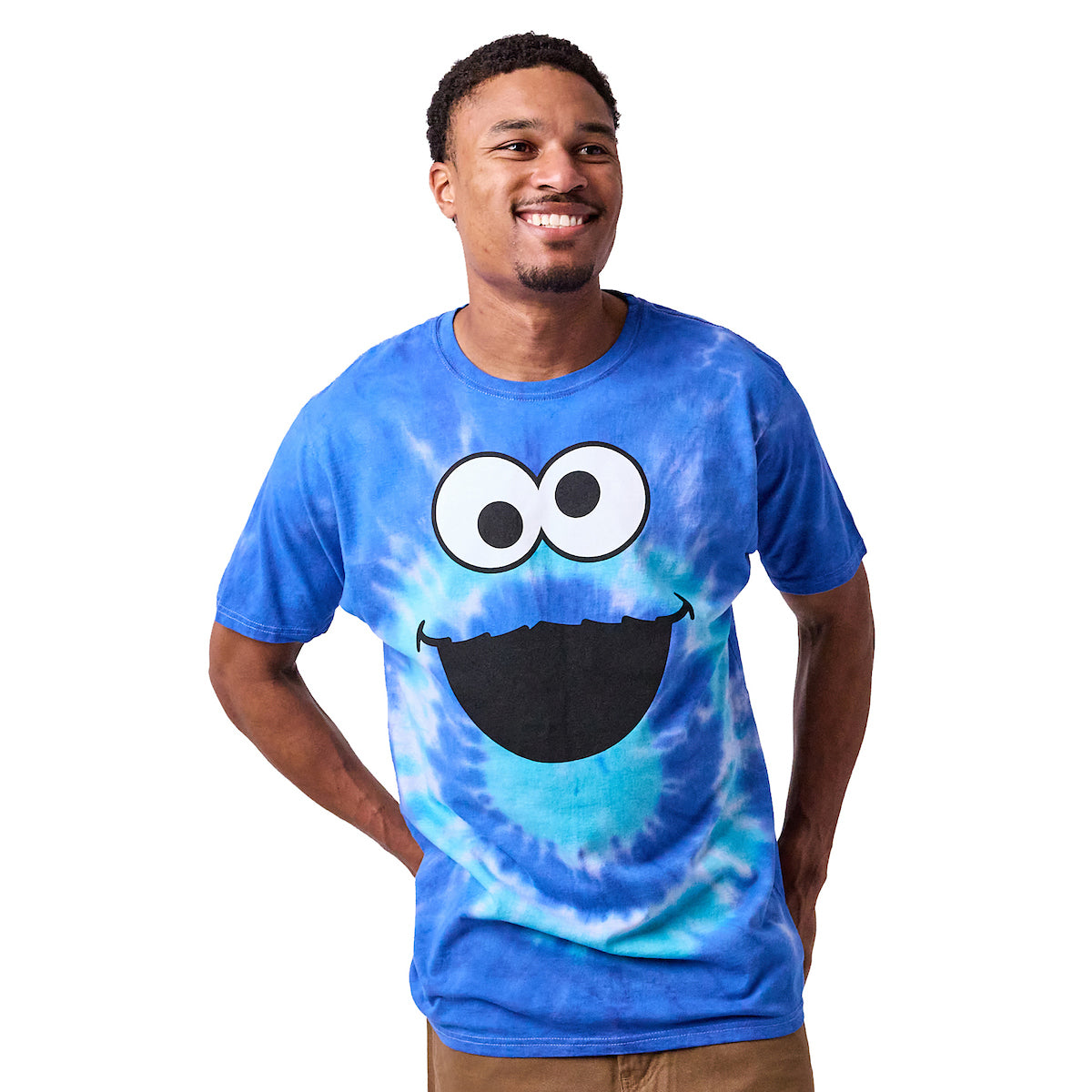 Sesame Street Cookie Monster Crew Neck Short Sleeve Tie Dye Men's T-shirt