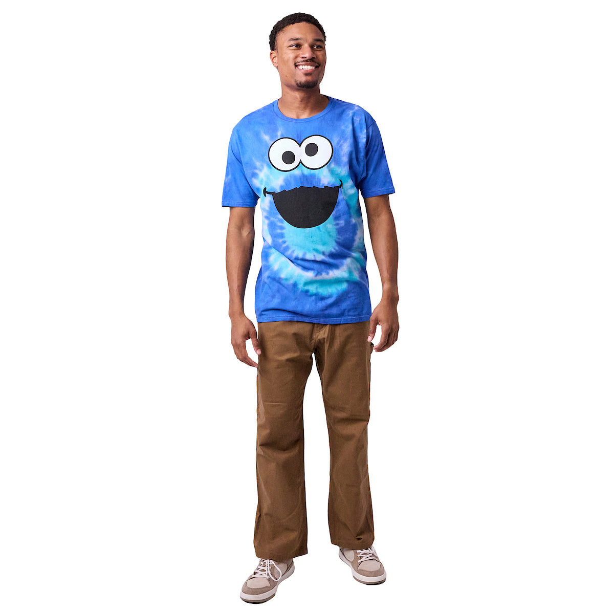 Sesame Street Cookie Monster Crew Neck Short Sleeve Tie Dye Men's T-shirt