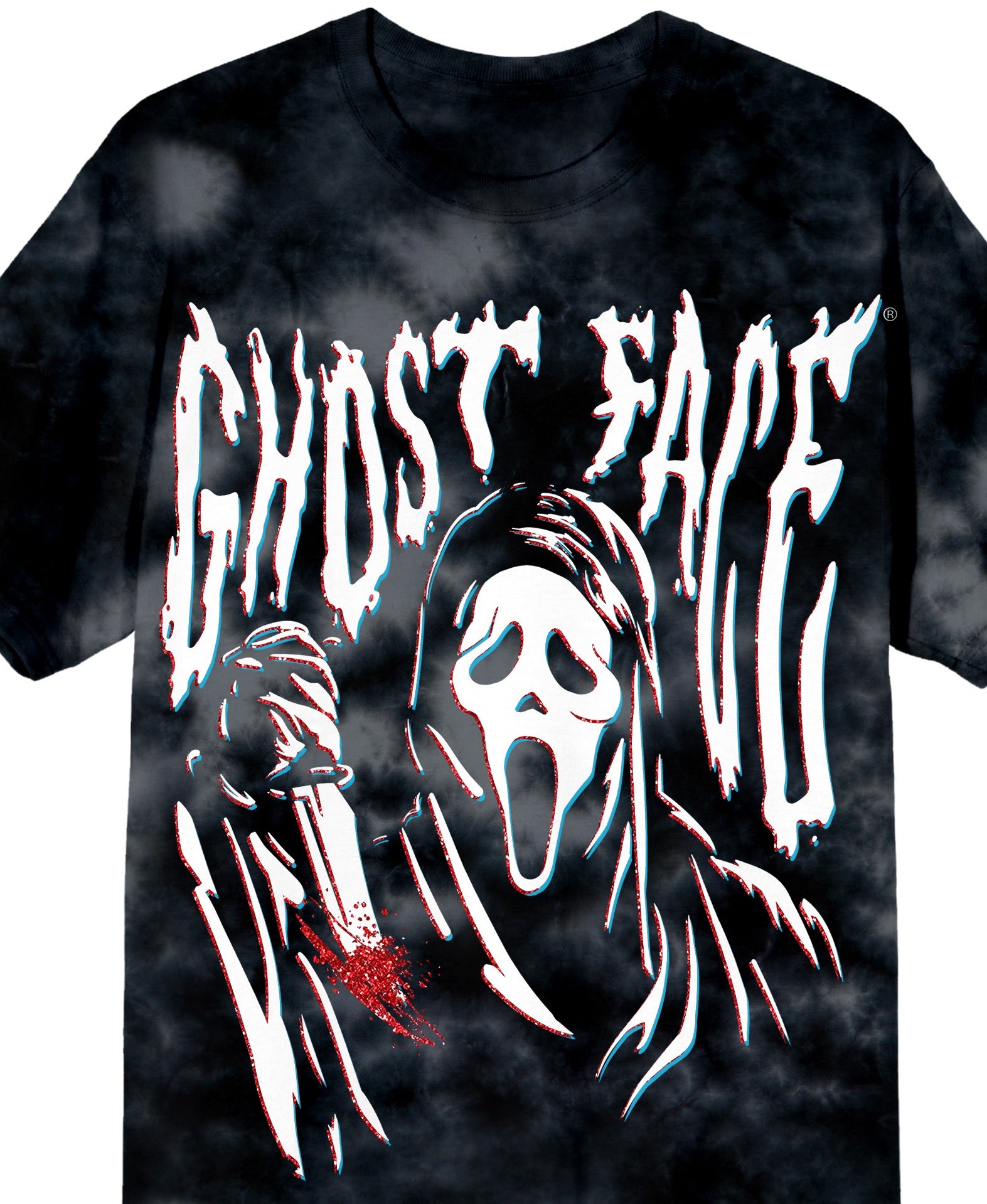Ghost Face Stretched Graphic Adult Black Cloud Wash Short Sleeve Tee