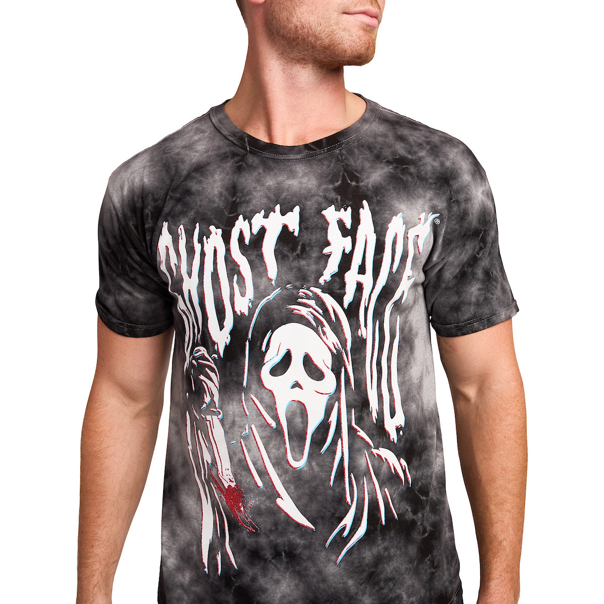 Ghost Face Stretched Graphic Adult Black Cloud Wash Short Sleeve Tee