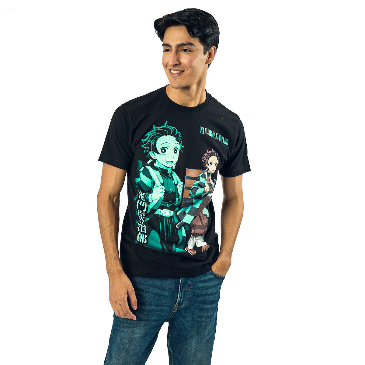 Demon Slayer Oversized Tanjiro Graphics Crew Neck Short Sleeve Men's Black T-shirt