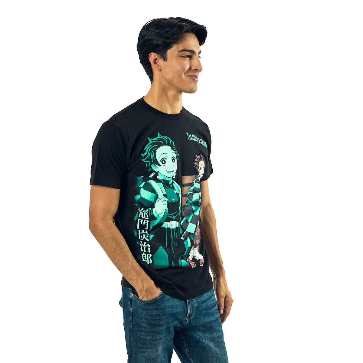 Demon Slayer Oversized Tanjiro Graphics Crew Neck Short Sleeve Men's Black T-shirt