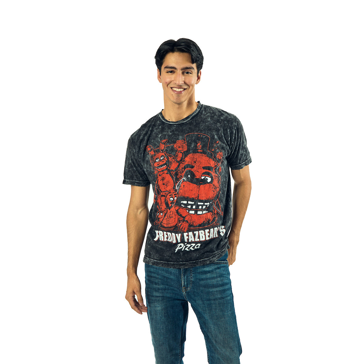 Five Nights At Freddy's Oversized Freddy Fazbear's Pizza Graphic Crew Neck Short Sleeve Men's Black T-shirt