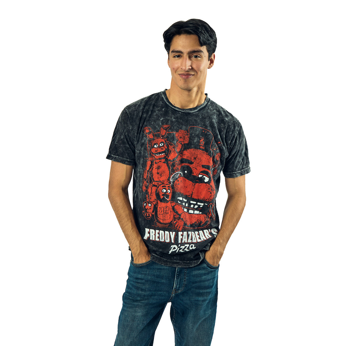 Five Nights At Freddy's Oversized Freddy Fazbear's Pizza Graphic Crew Neck Short Sleeve Men's Black T-shirt