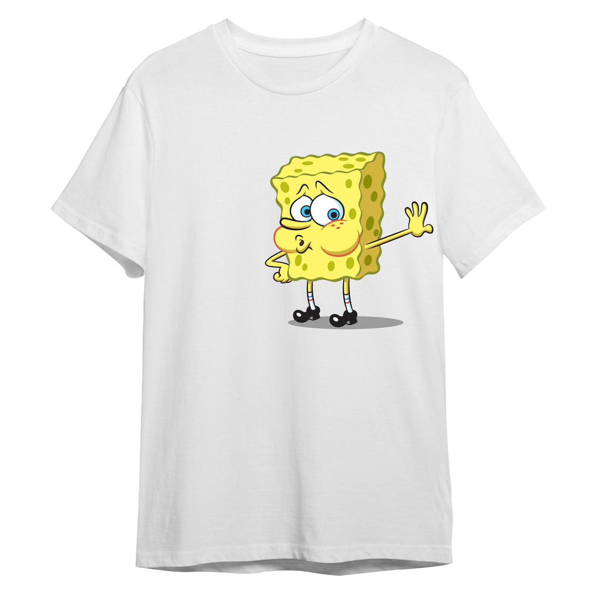 Spongebob Squarepants Tired Spongebob Men's White Crew Neck Short Sleeve Tee