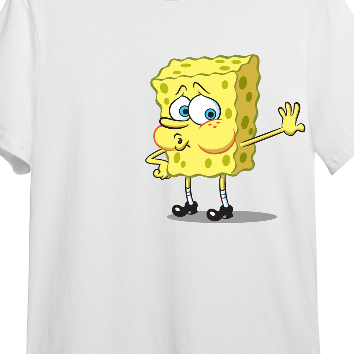 Spongebob Squarepants Tired Spongebob Men's White Crew Neck Short Sleeve Tee