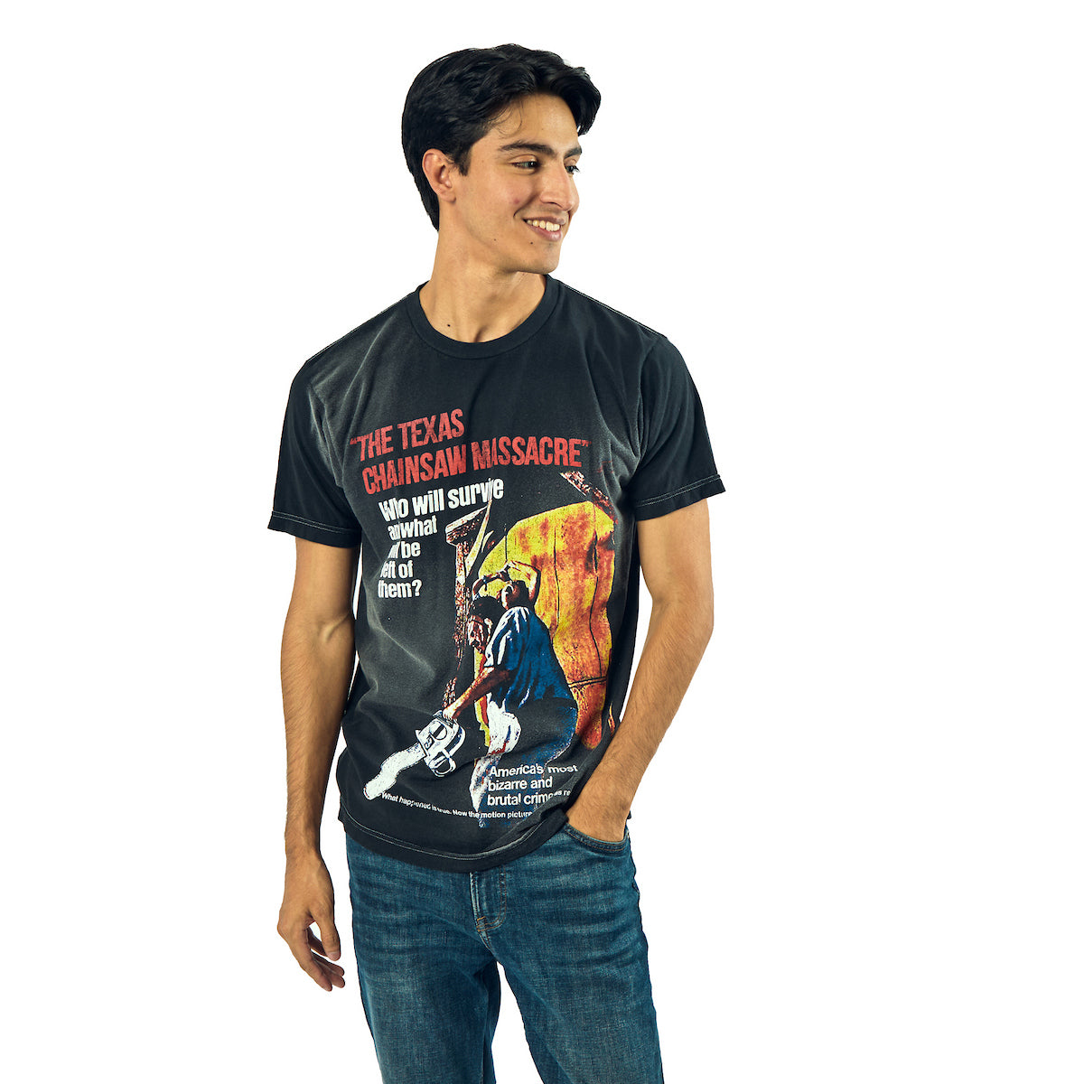 Texas Chainsaw Massacre Oversized Movie Poster Crew Neck Short Sleeve Men's Black T-shirt