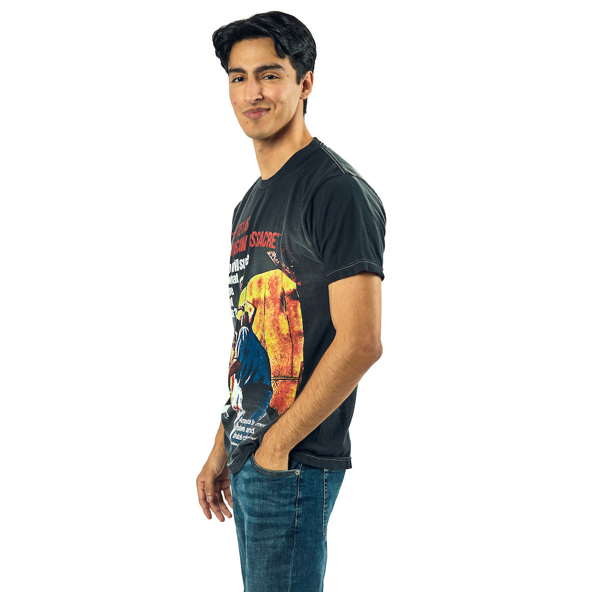 Texas Chainsaw Massacre Oversized Movie Poster Crew Neck Short Sleeve Men's Black T-shirt